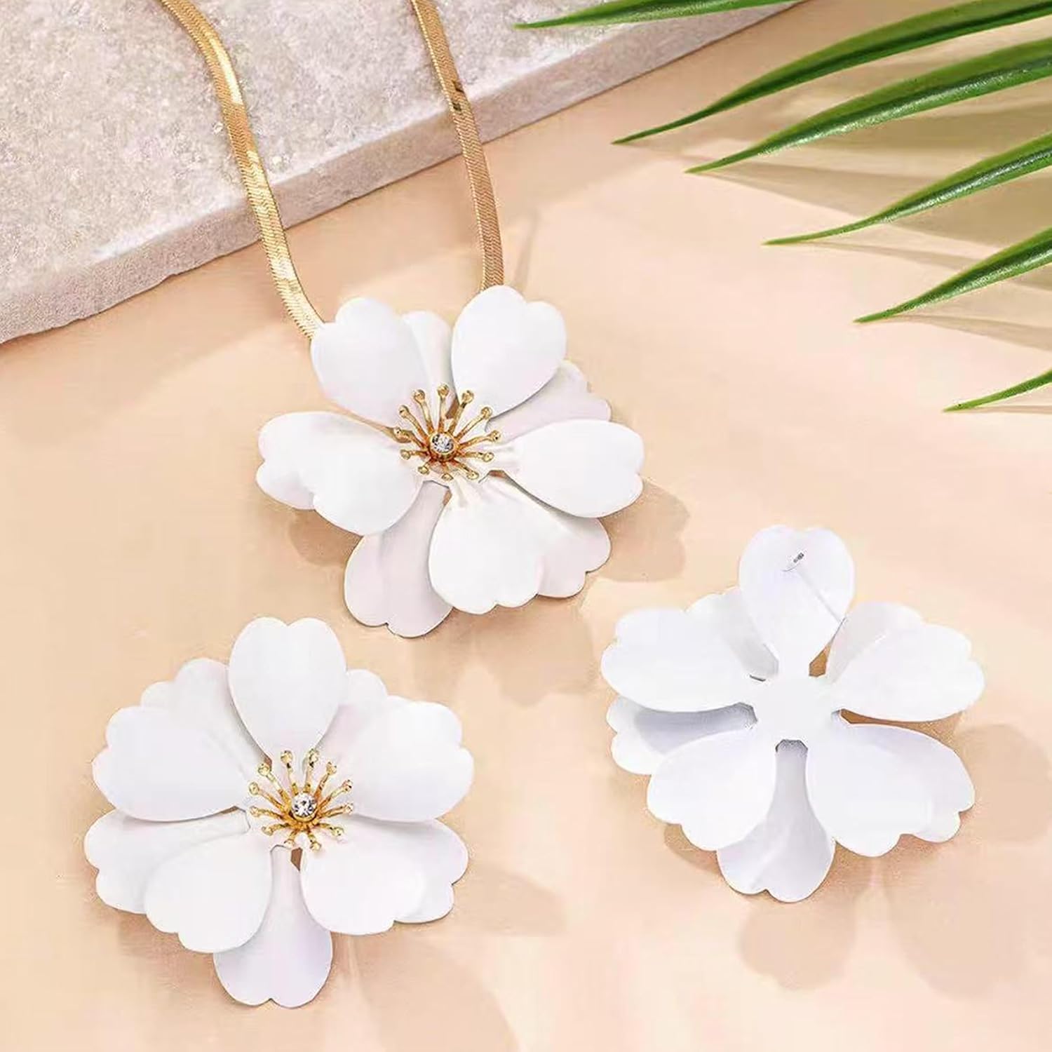 Gold Flower Earrings Necklace Set Floral Statement Earrings for Women Flower Wedding Jewelry Sets for Brides Wedding Guest Dresses for Women 2025 - Image 7