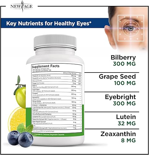 Miniatura 3 de NEW AGE AREDS 2 Vitaminas para los ojos  Luteína, zeaxantina, arándano, suplemento mineral de astaxantina para la visión  Apoya la fatiga ocular,
