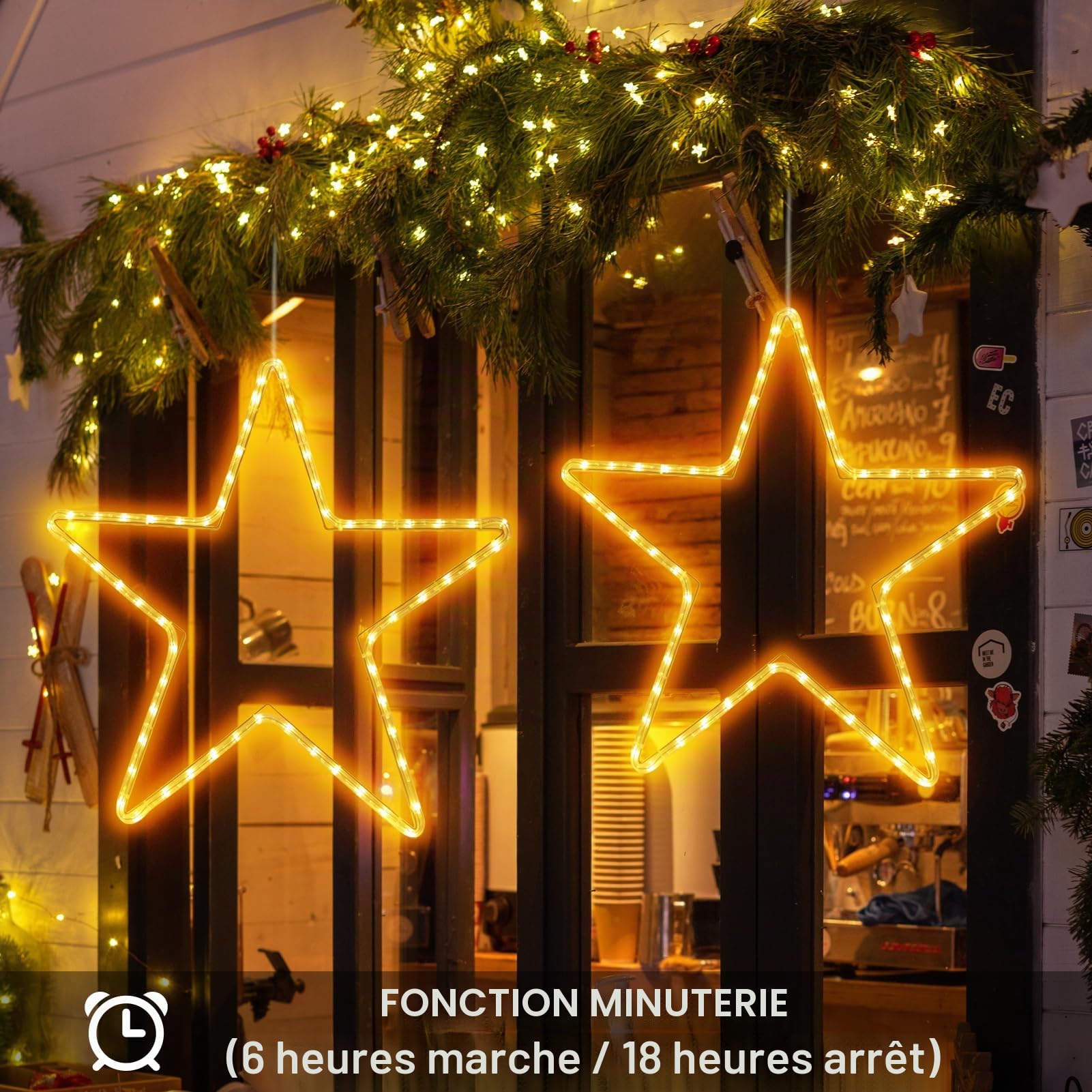 DBFAIRY Étoile de Noël - 40 LED - Éclairage de Noël avec minuterie - Étanche - Grande étoile lumineuse - Avec prise pour l'intérieur et l'extérieur - Décoration de Noël (blanc chaud)