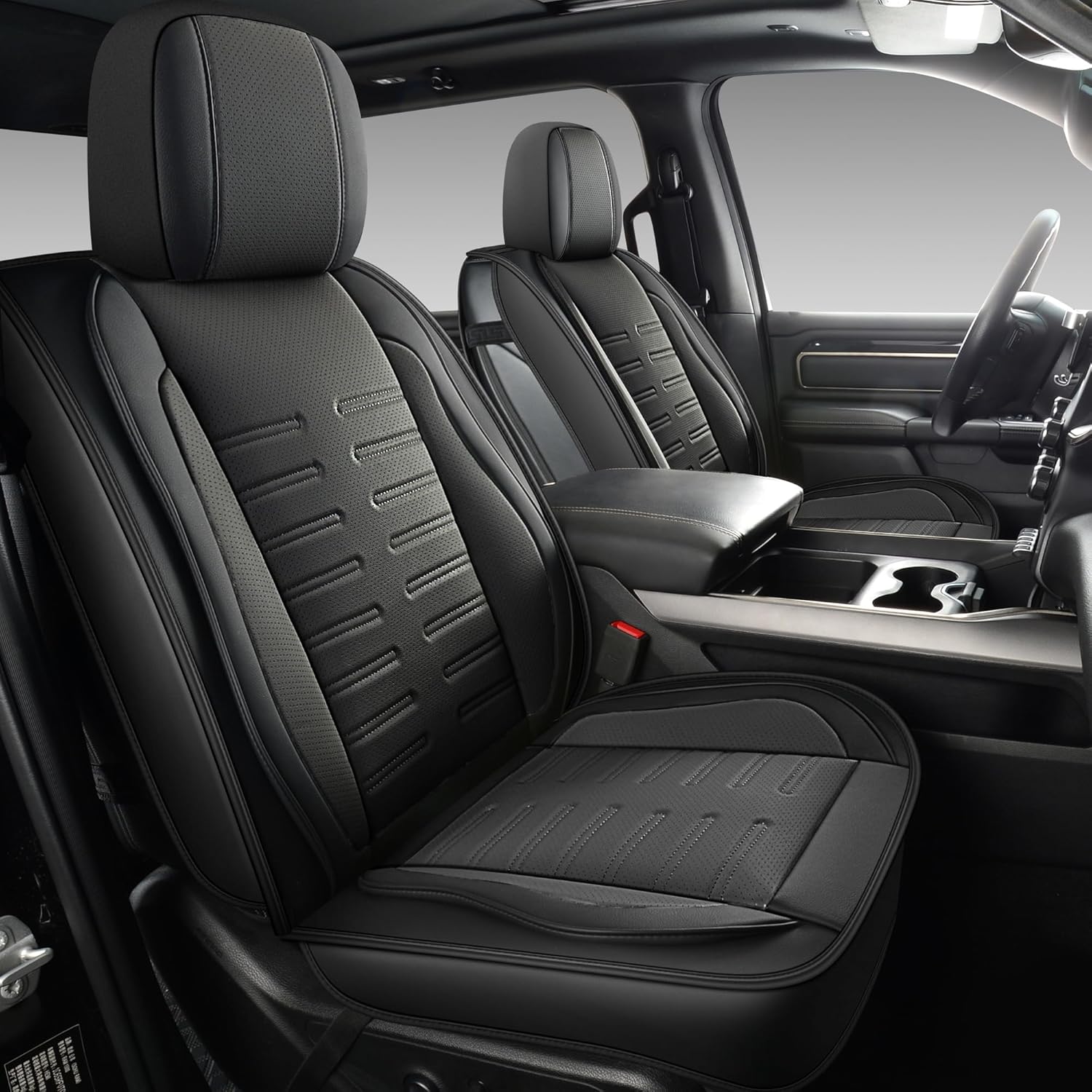 LINGVIDO Pickup Car Seat Covers fits Ford F-150 F150 2009-2025 XL XLT Lariat King Ranch Platinum Tremor Faux Leather Waterproof Vehicle Cushion Seat Covers(Front Seat,Black)