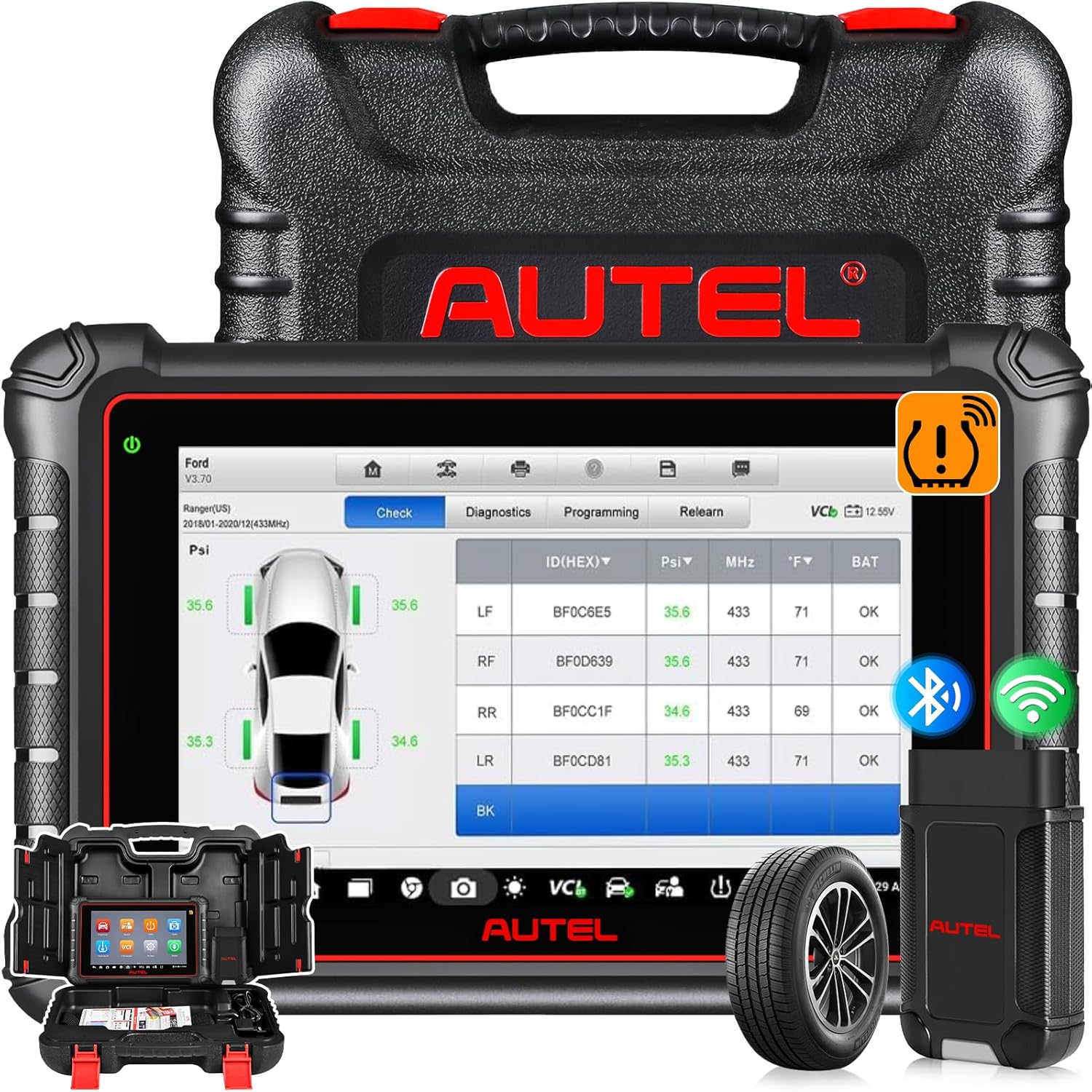 Autel Scanner MaxiCOM MK900-TS, 2025 MK900-TS Level-up of MK900BT/ MX900/ MK808TS, Bidirectional Diagnostic Scan Tool, No-IP Limited Ver. of MX900TS, 40+ Service, All System Diagnose, WiFi Print, FCA