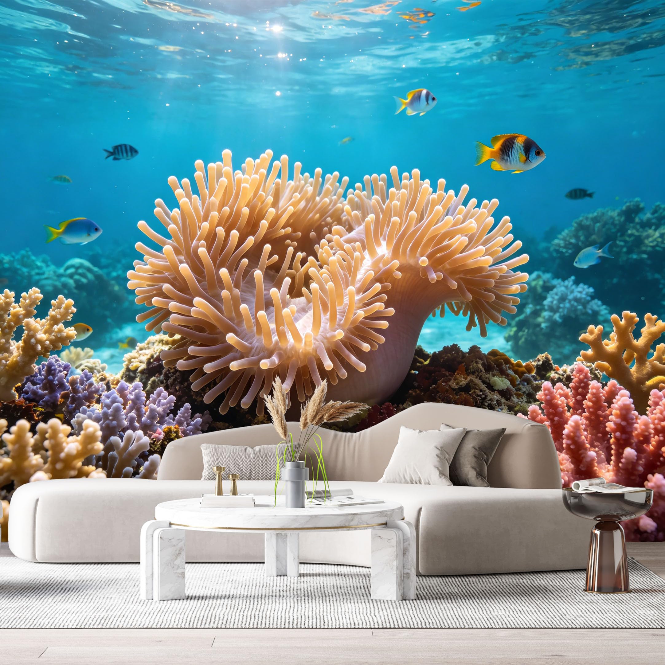 Custom Size Wall Murals Ocean Marine Tropical Coral Reef Sea Anemone Fish 3D SelfAdhesiveWall Fabric Removable Wallpaper Wall Decor for Living Room Bedroom Bathroom