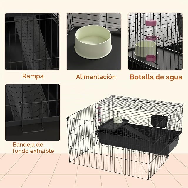 Foto 7 de 8 de PawHut 99 cm Jaula para Animales pequeños con corralito, Jaula para Animales pequeños con Bebedero, comedero