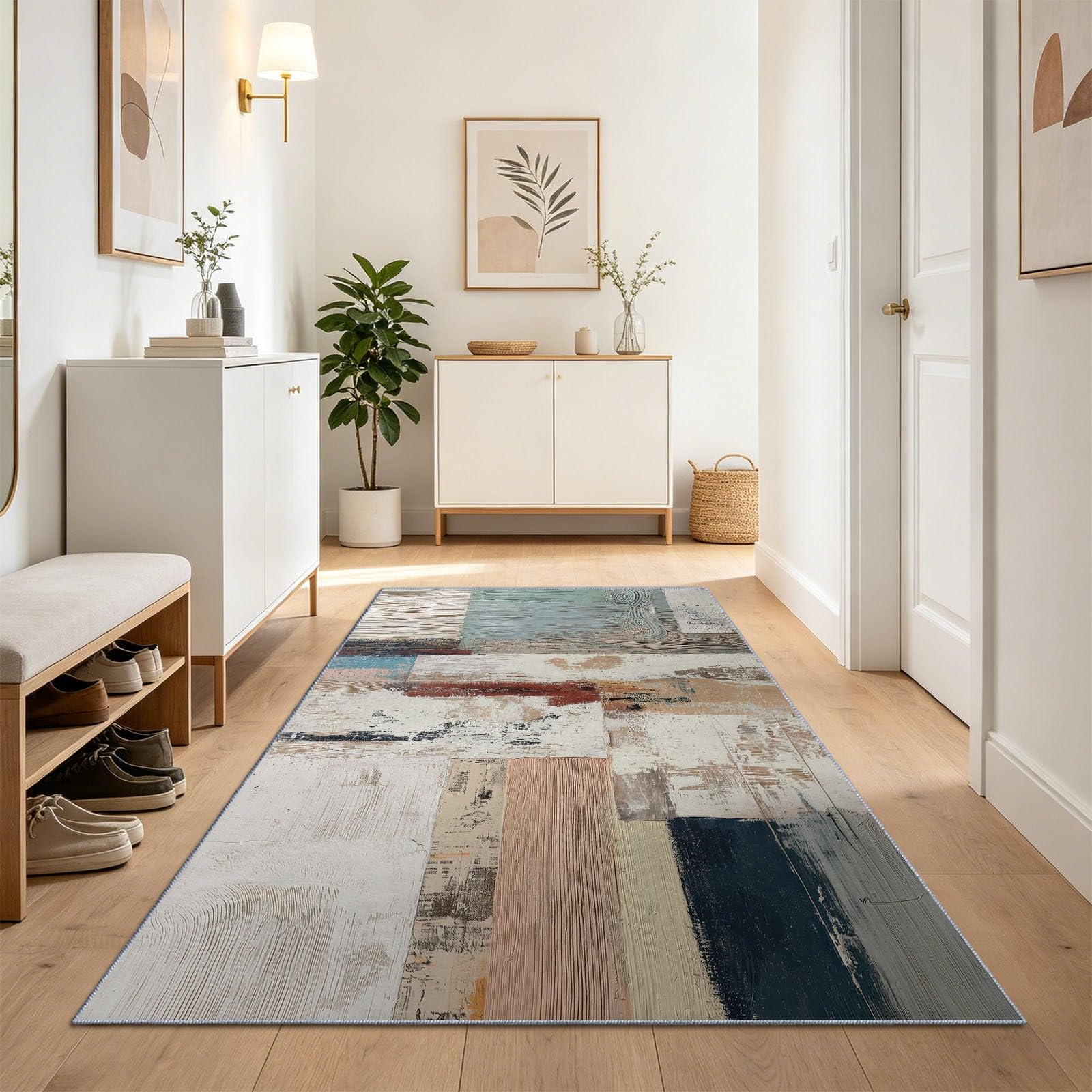 Tapis de cuisine lavable en machine 60x210 blanc cassé color-block
