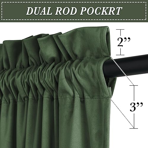 Miniatura 30 de RYB HOME Cortinas de terciopelo súper lujosas con diseño de bolsillo para barra, cortinas de privacidad con aislamiento térmico para oscurecer