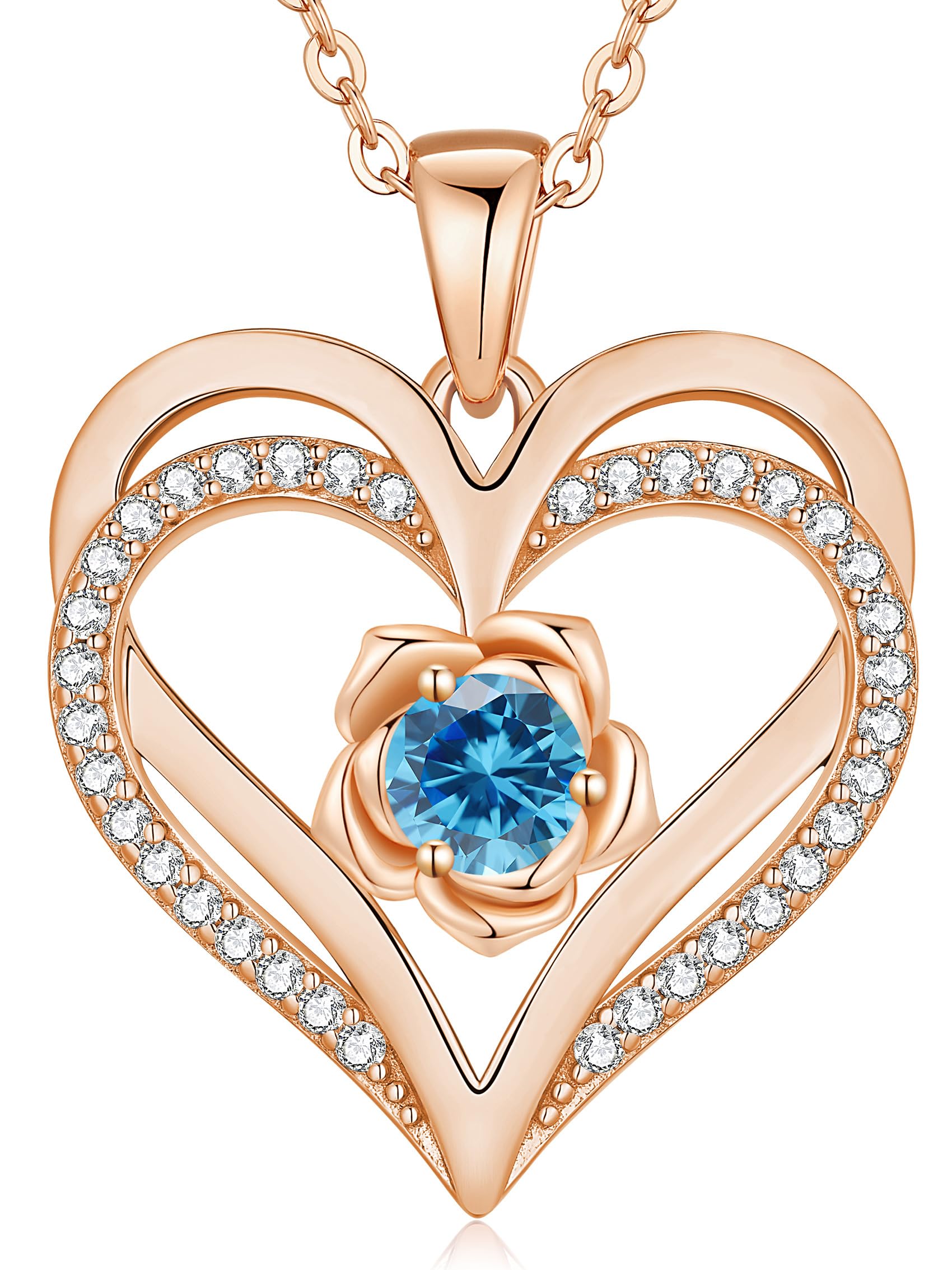 CDE Kette Damen Rosegold Herz Halskette Sterling Silber 925 Geburtsstein für Frauen Mama mit Anhänger Schmuck Valentinstag Muttertag Geburtstag Weihnachten