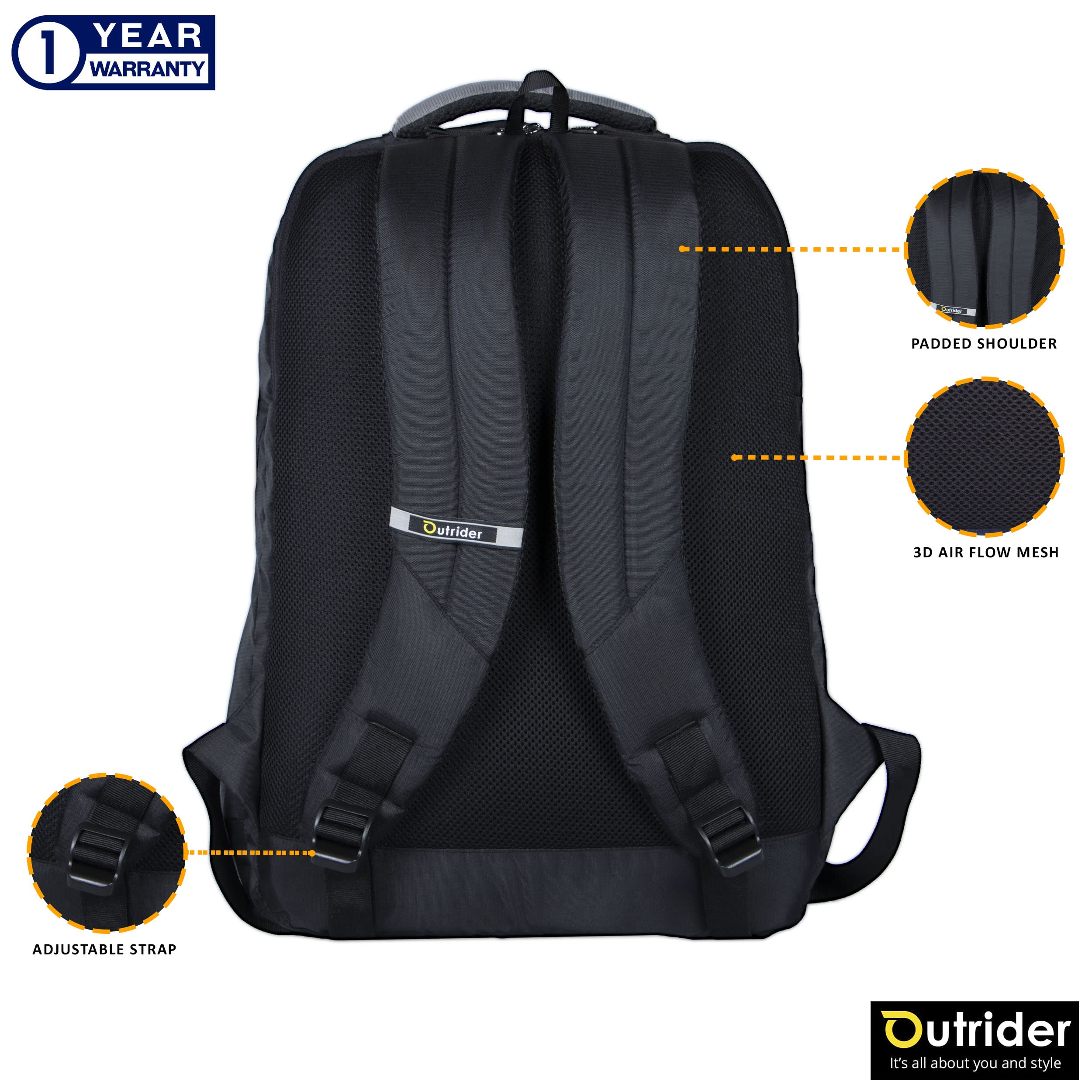 Outrider Universal laptop Backpack (Black & Grey Navy yellow strip) 4