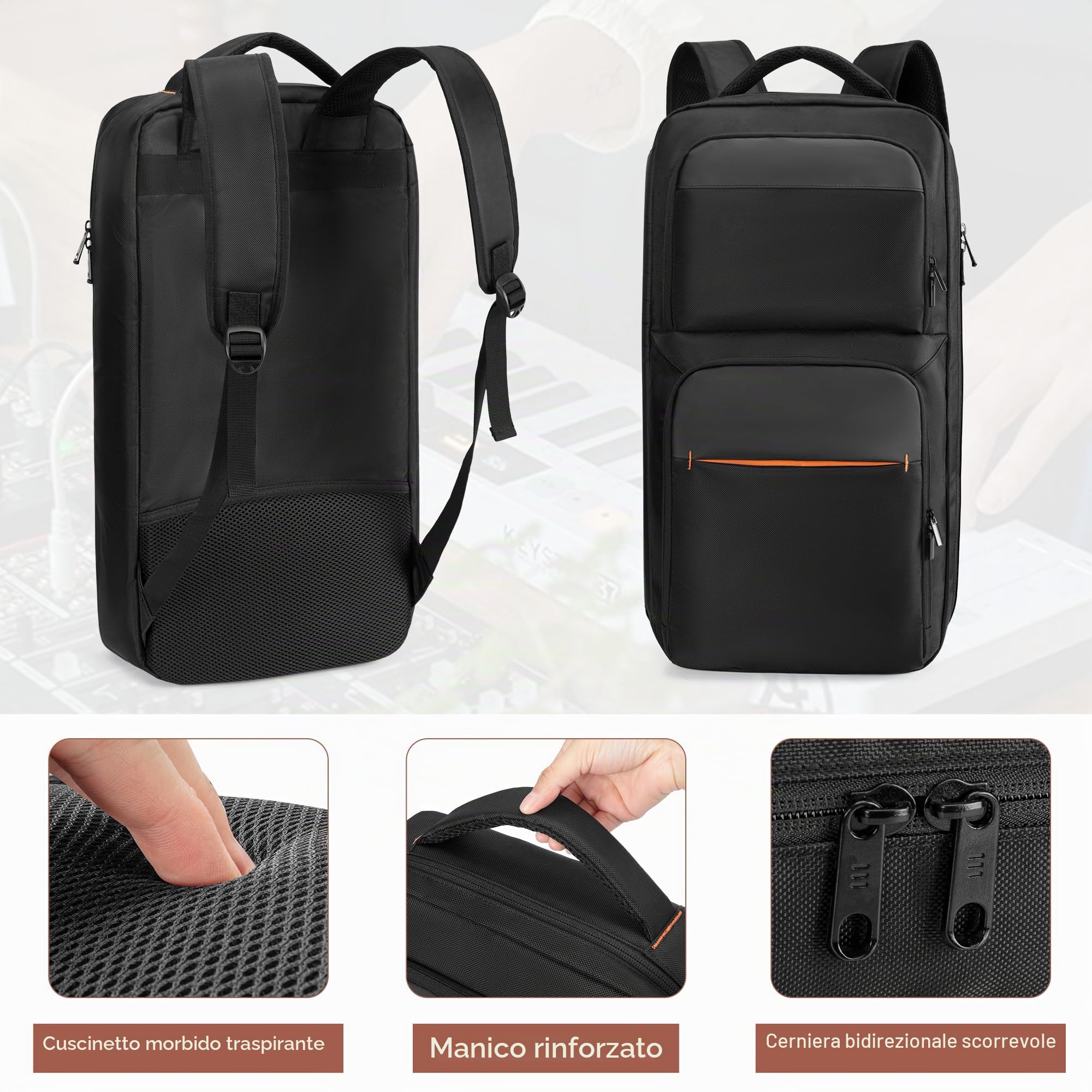 Rexmica Zaino Portatile per Tastiere Pianoforte 37 Tasti, 28,5 x 10 x 56 cm | Borsa Protettiva per Controller MIDI, Custodia per Pianola 37 Tasti, Laptop, Microfoni e Cavi
