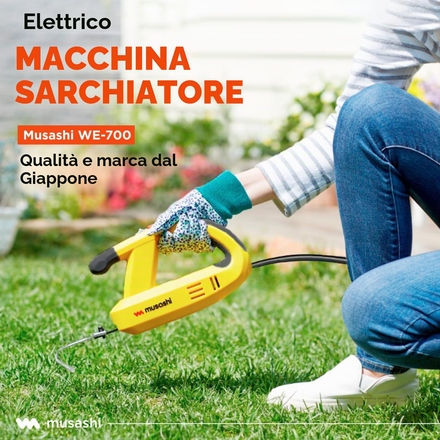 Musashi Zappetta, E Strumento per la Rimozione Delle Erbacce, L'allentamento del Terreno e il Diserbo, la Manutenzione di Prati e Sentieri, Esente da Erbacce Fino a 30 giorni (Elettrico)