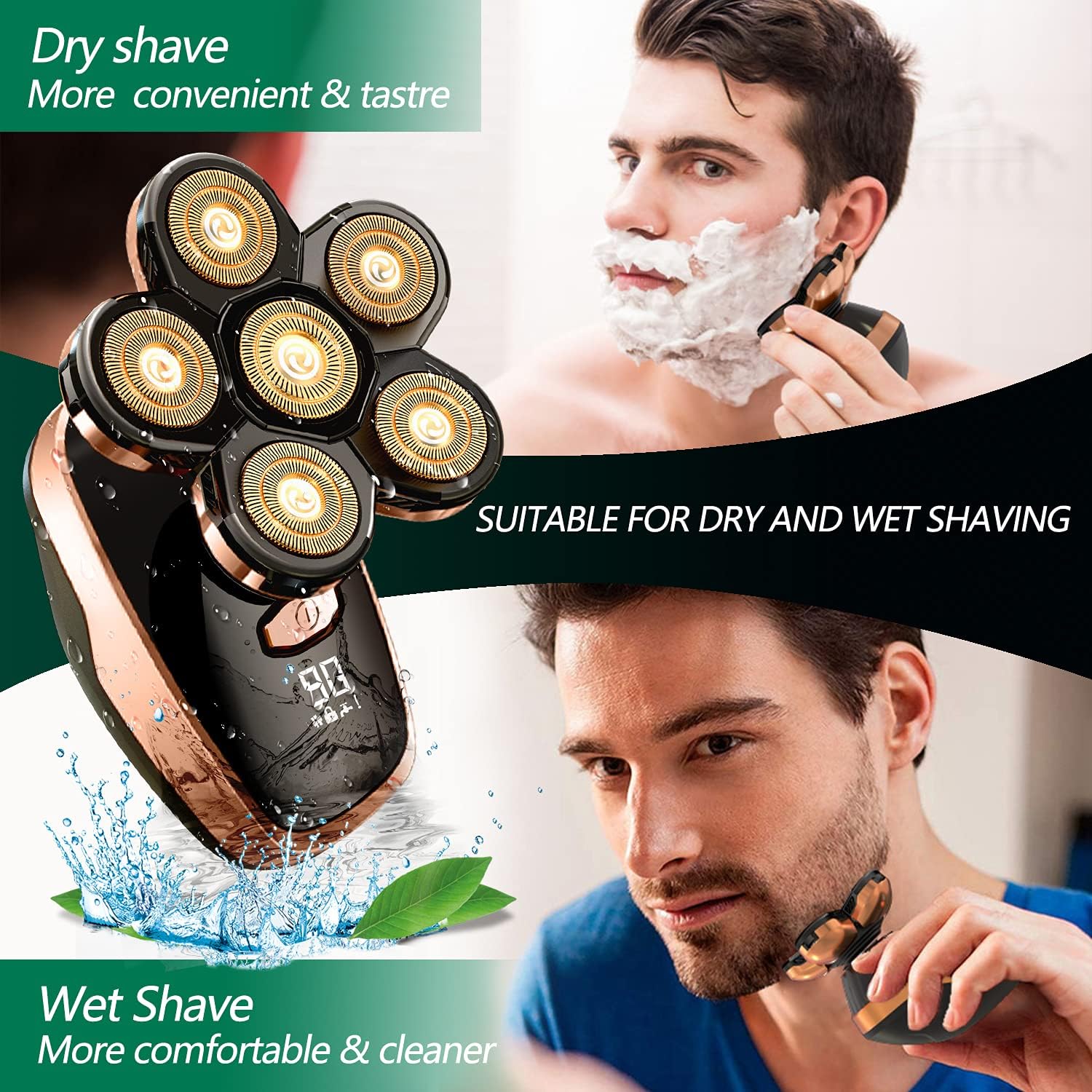 Head Shavers for Bald Men, CHLANT 5-in-1 Electric Shaver for Men Wet and Dry Electric Razor Waterproof Cordless Rechargeable, Multifunctional Shaving Machine Grooming Kit Nose Ear Hair Beard Trimmer