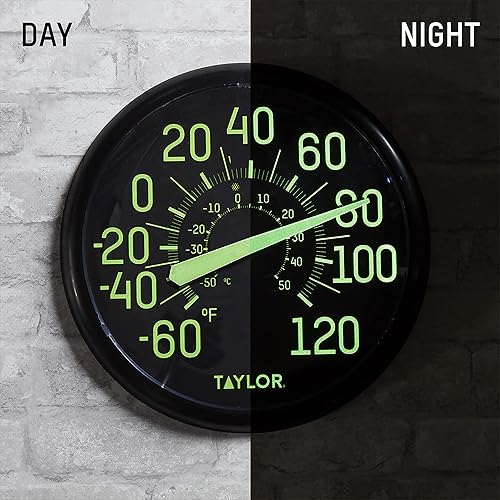 Miniatura 5 de Taylor Termómetro de pared interior que brilla en la oscuridad, 13.25 pulgadas, color negro