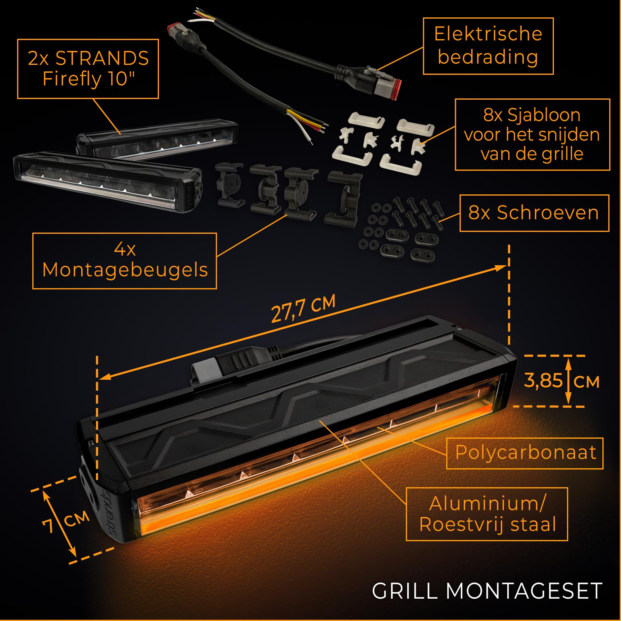 CHROMEMASTER | Due Luci LED Integrate nella Griglia Compatibili con Ford Ranger Raptor 2022+ ; 2x Luci Diurne a Barra LED Strands Firefly 10’’; Omologazione E, 12-24V DC; 3 Modalità di Illuminazione