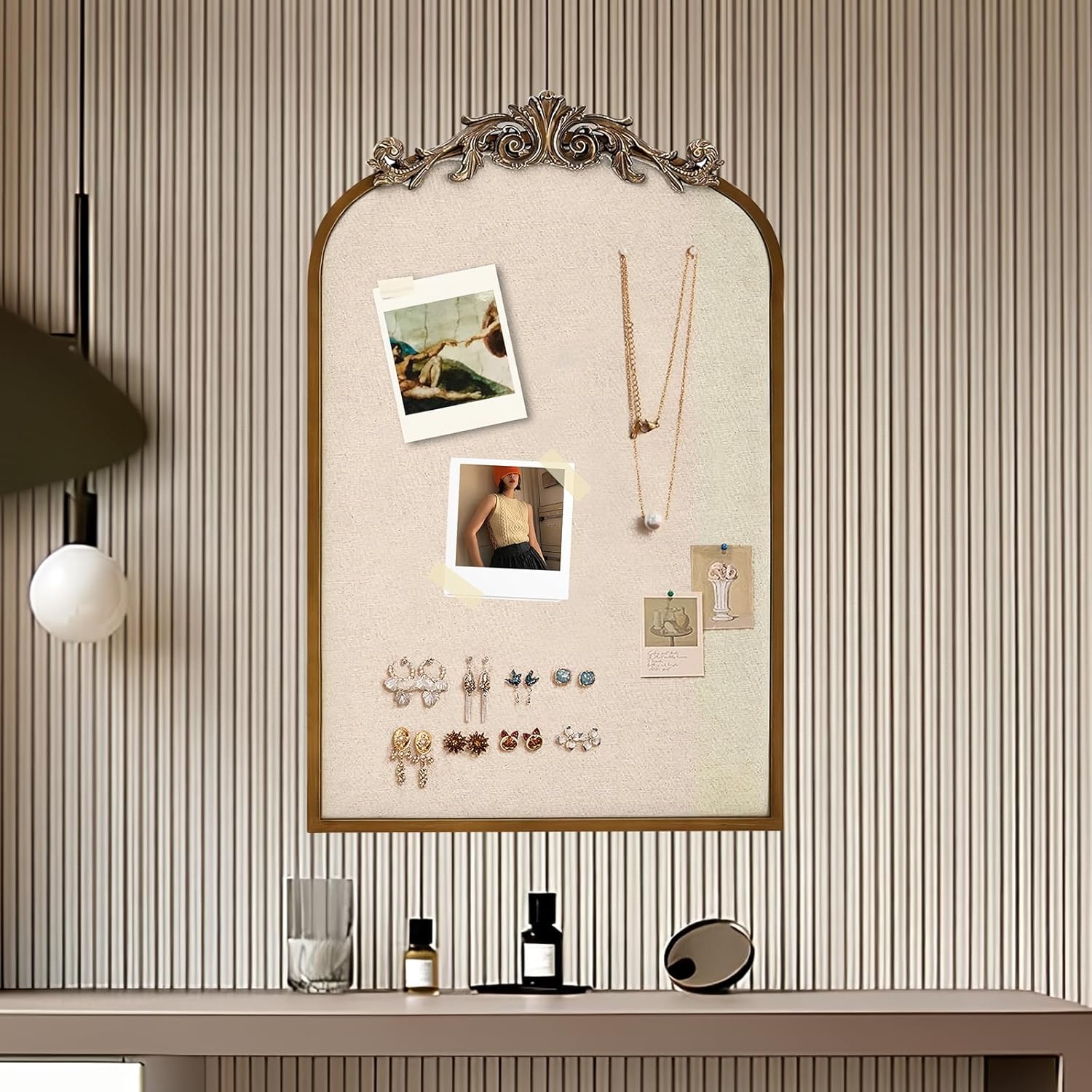 Linen Cork Bulletin Board, Large 19''x31'' Pin Board for Walls, Framed Vintage Hanging Picture Photo Board, Vision Board for Home Kitchen Office School Decorative