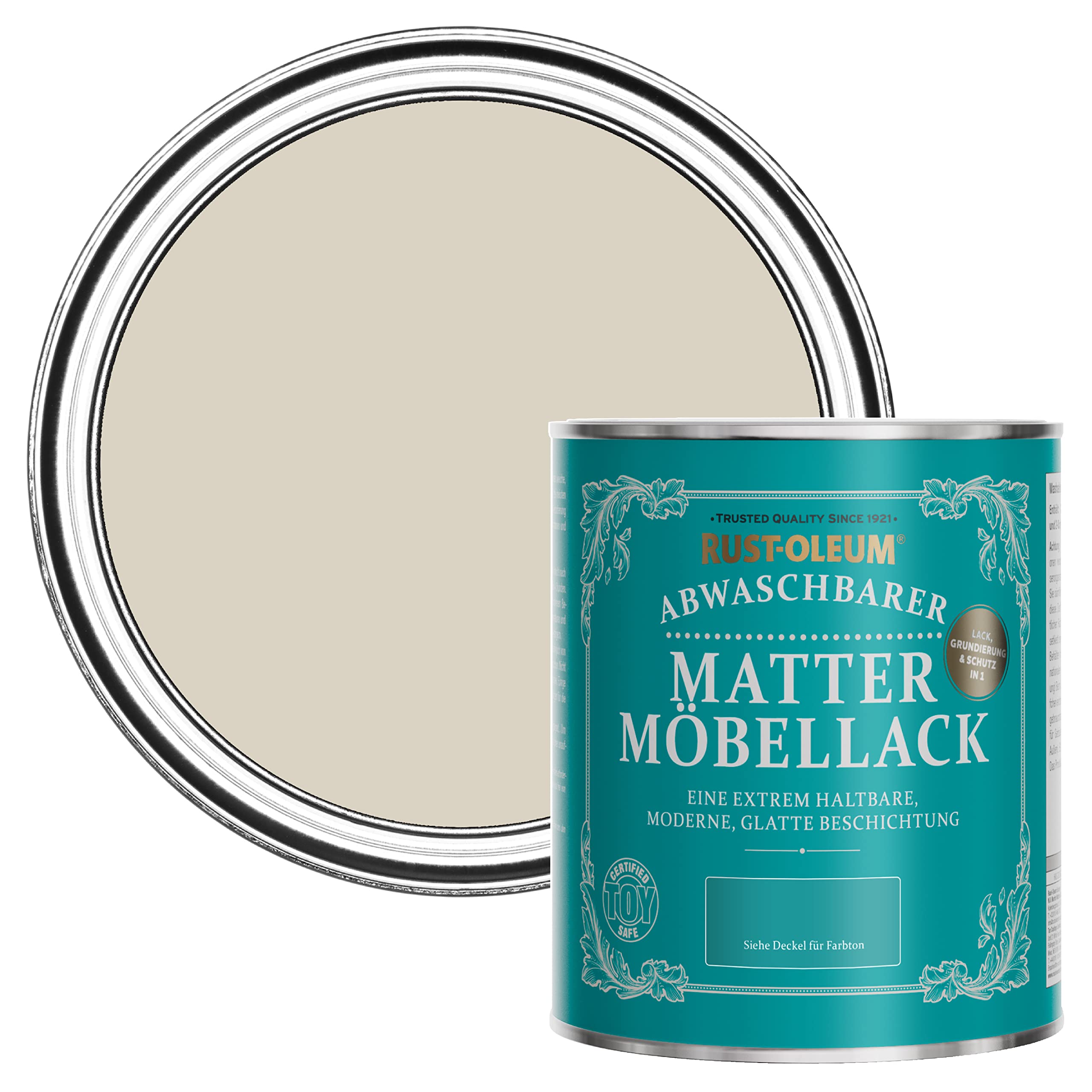 Rust-Oleum beige Möbelfarbe mit Matt-Finish, geruchsarm und wasserbasiert für Innenholz - Jute 750ML