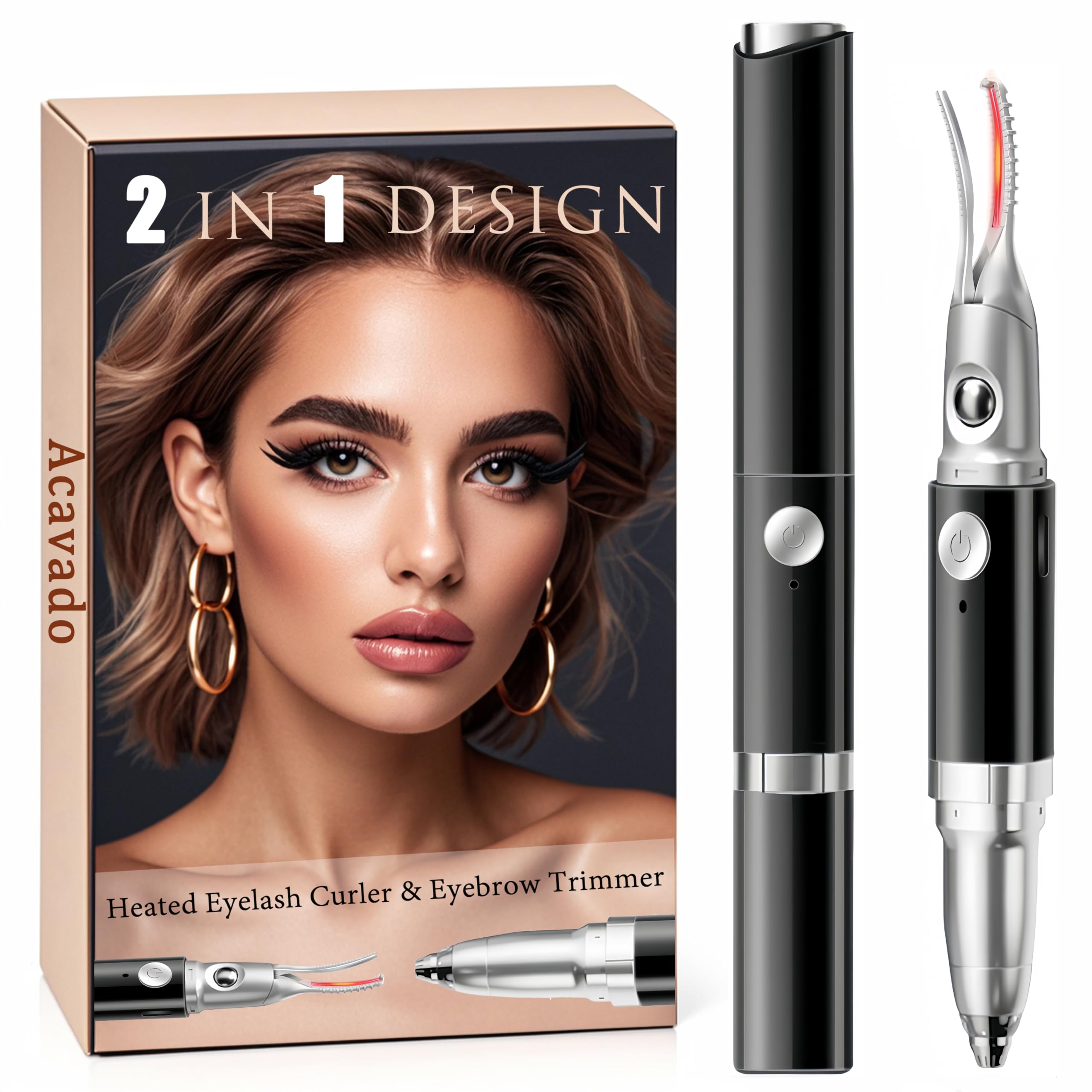 Multifunctional Double Head Heated Eyelash Curlers and Eyebrow Trimmer, 2 Temperature Modes Electric Eyelash Curler USB Rechargeable for Women