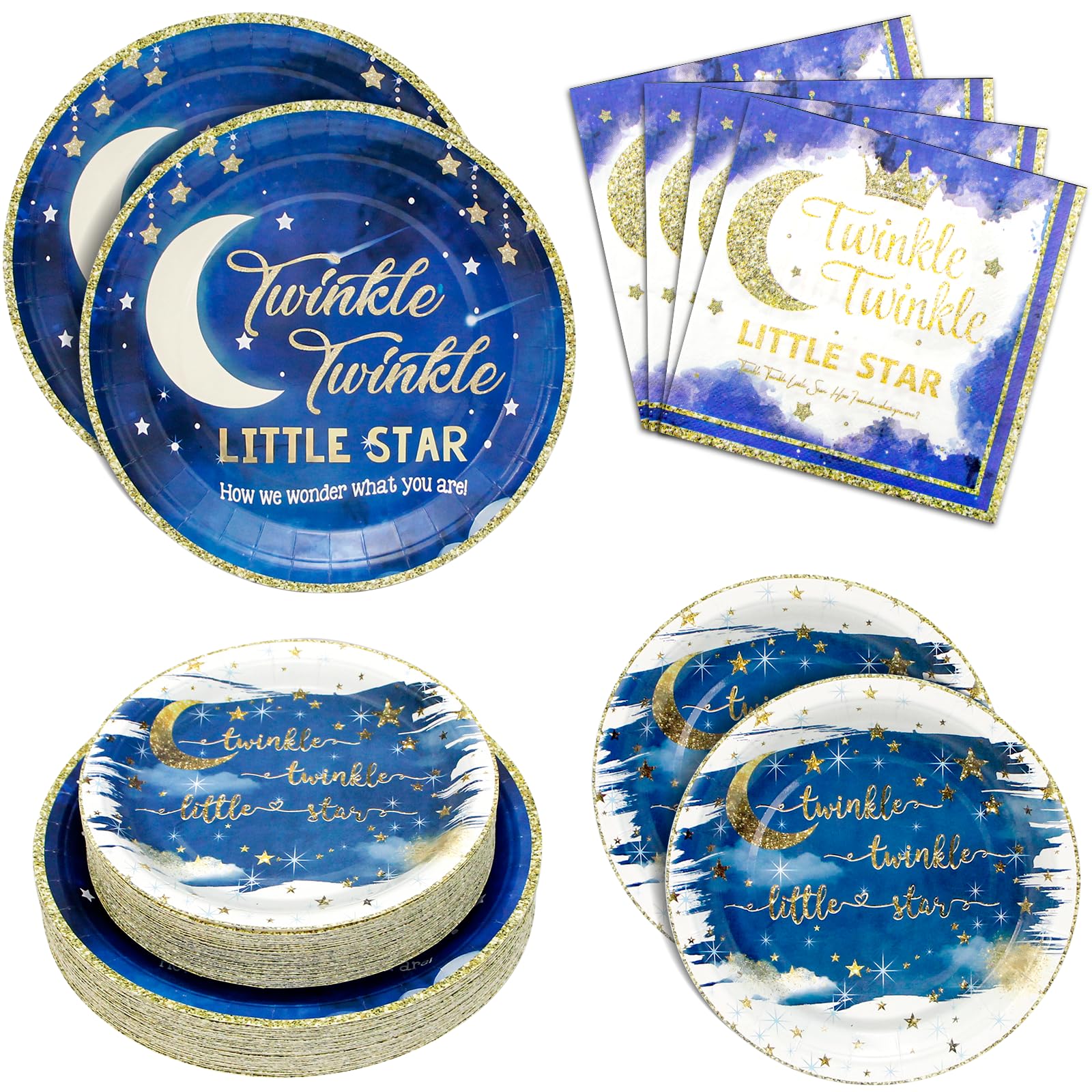 180PCS Twinkle Twinkle Little Star Party Supplies Serve 60,Little Star Paper Plates and Napkins Kit for Guests Gender Reveal Birthday Party Plates