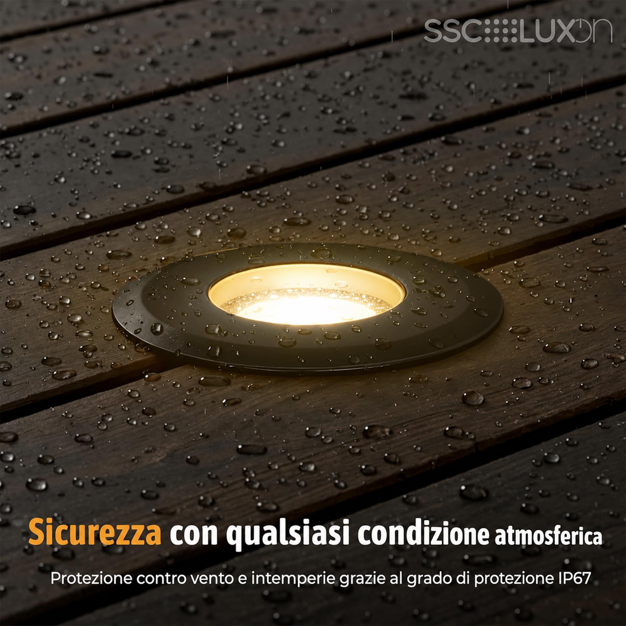 SSC-LUXon JAVO Nero Frontale - 6 Faretti LED Incasso Esterno IP67 | segnapasso mini, LED integrato luce calda, 230V senza trasformatore, calpestabile, per vialetto e giardino