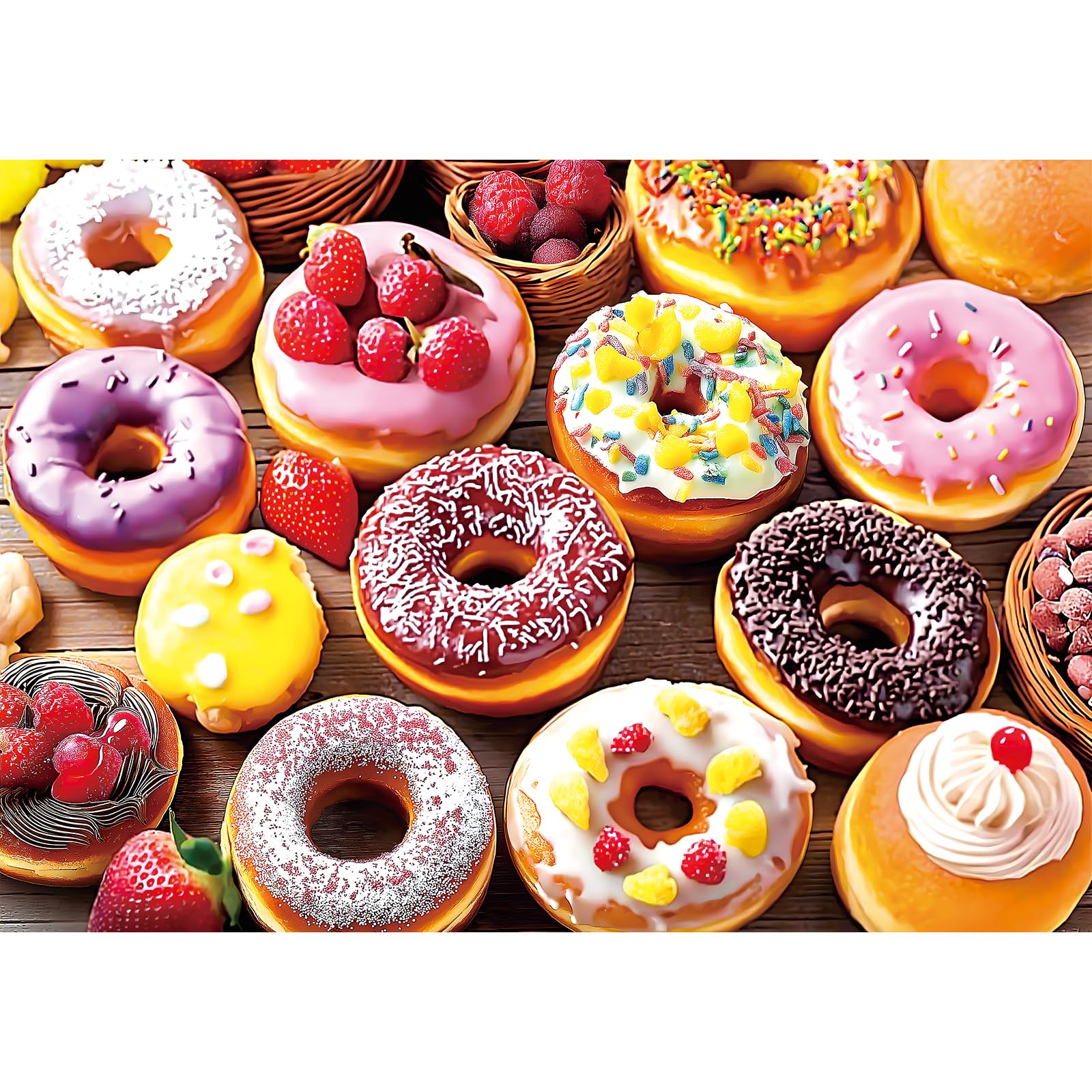 MINIWAN Delightful Donuts 300 Piece Jigsaw Puzzle for Adults, 17"x11" | Colorful Jigsaw Puzzle with Fun Donut Art, Letters on Back, Poster Included, Food Lover Gift Delightful Donuts 17" X 11"