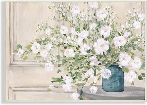 Stupell Industries Placa de pared con diseño de flores florecientes de geranio, diseño de Julia Purinton, 15 x 10 pulgadas, color beige