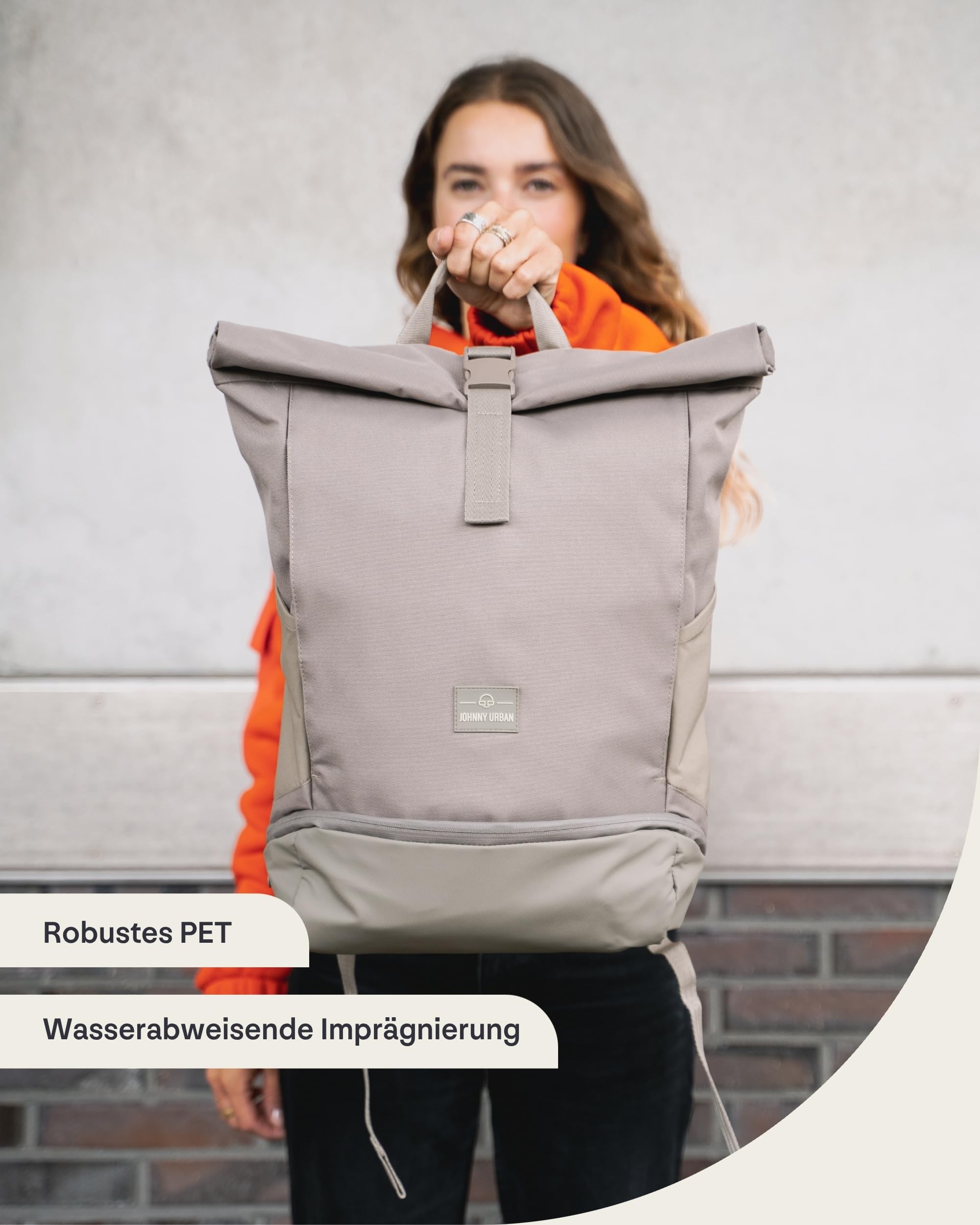 Johnny Urban Allen Medium Rolltop Rucksack 15L Wasserabweisend Beige Damen Herren