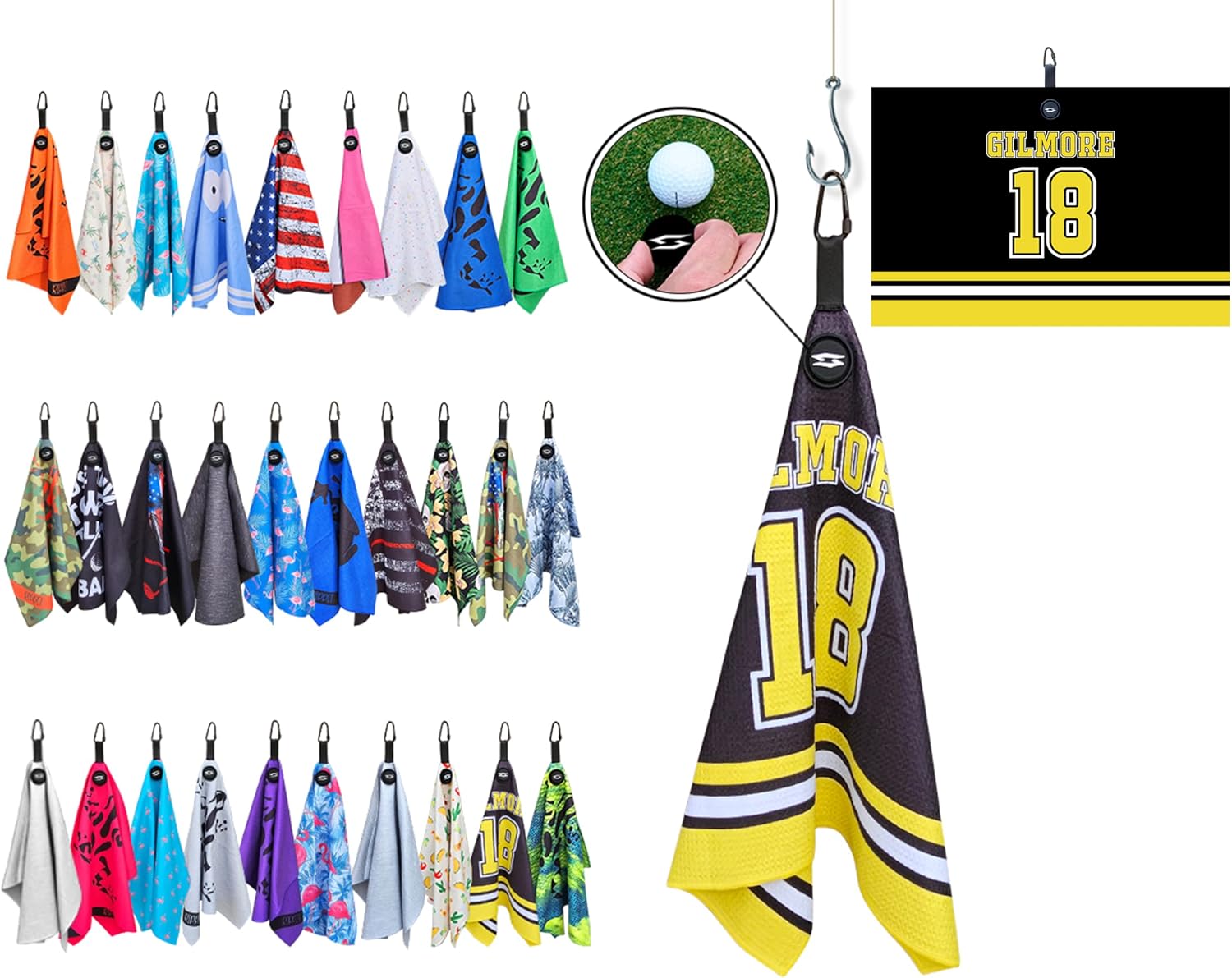 Magnetic Gilmore Waffle Golf Towel – Large 16"x24" Clean Golf Club Ball Magnet Clip to Hang on Bag Cart Strong Premium Strength Ultra Absorbent Gear Happy Men Gilmore 18