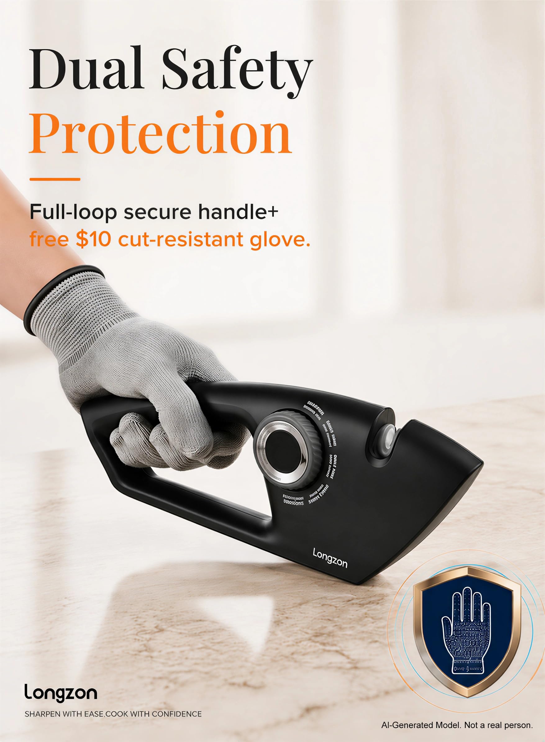 Longzon Afilador de Cuchillos Profesional 5 en 1 - Manual para Cocina, Knife Sharpener