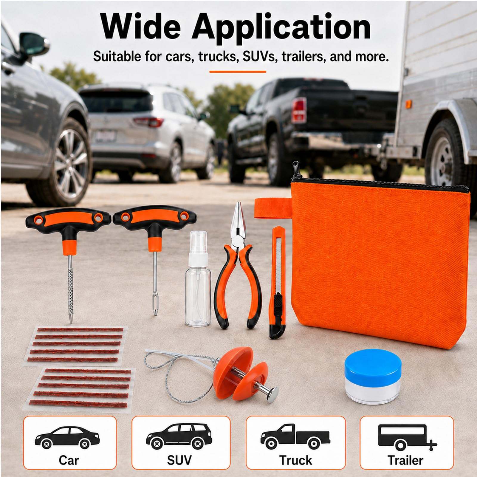 Kit di riparazione pneumatici piatti con tappi, 18 pezzi, kit di riparazione pneumatici laterali resistenti per auto, moto, ATV, UTV, SXS, camion, trattori, parches para Llantas De Carro