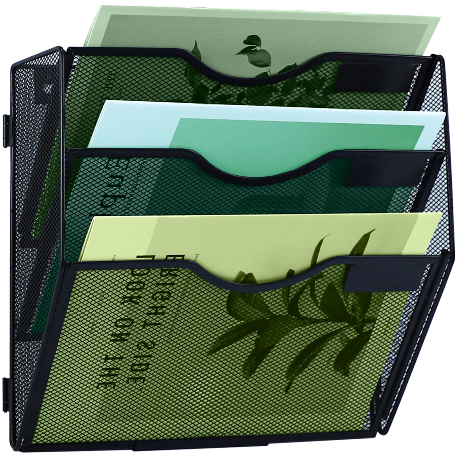 IOUGDSEC 3 Tier Mesh Hanging File Organizer Vertical Wall File Organizer Wall File Holder for Office School Home, Black
