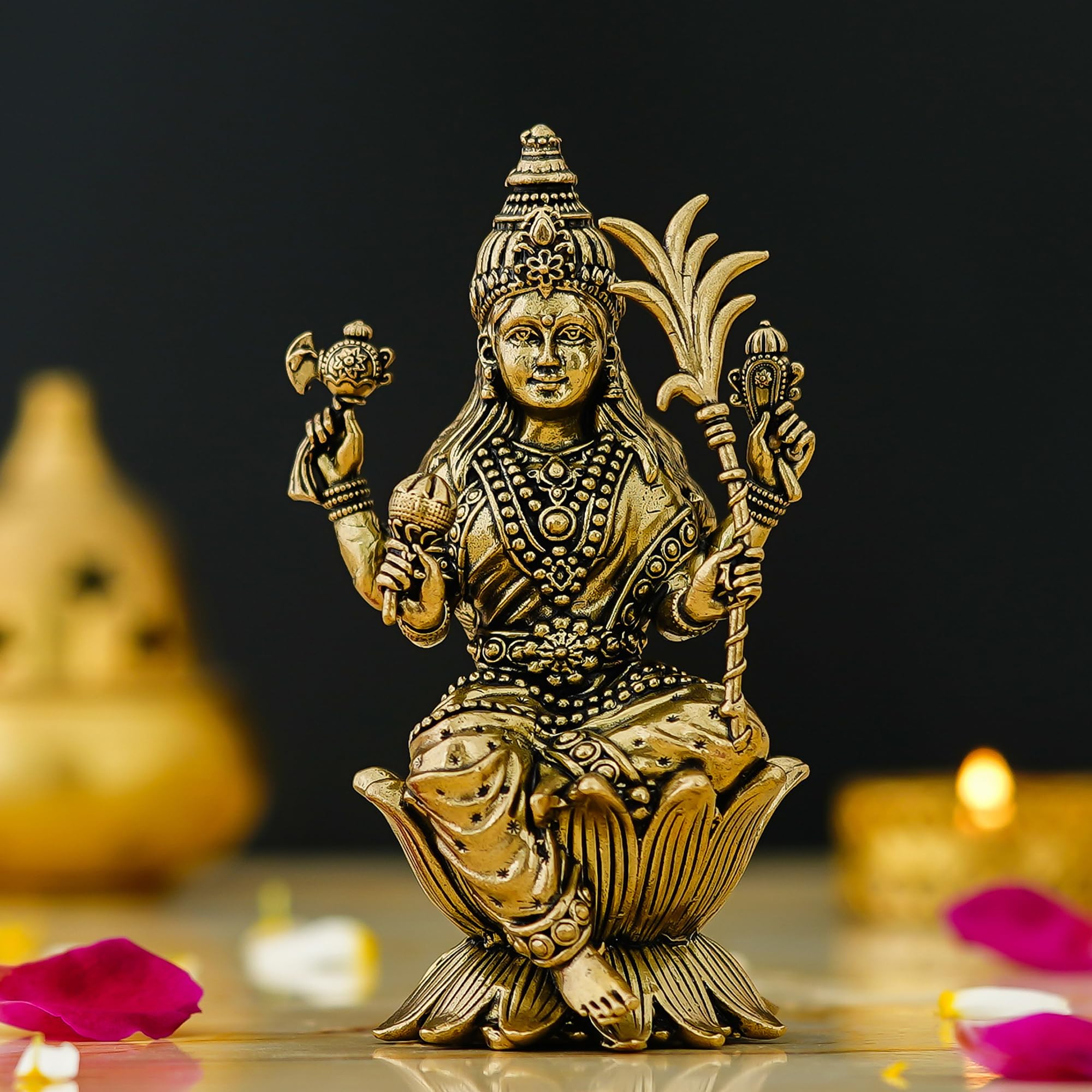 Brass Goddess Tripura Sundari Statue For Temple Puja 3 Inch Rajarajeshvari Sitting Murti Mata Lalita Devi Idol Maa Shodashi Figurine Kamakshi Feng Shui For Home Office Puja Gifting Car Decor Purpose-image-16