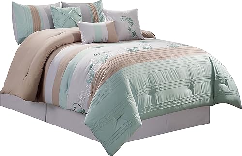 Vista 12 de Chezmoi Collection Napa - Juego de edredón de lujo de 7 piezas con bordado de hojas (tamaño matrimonial, negro/gris/blanco)