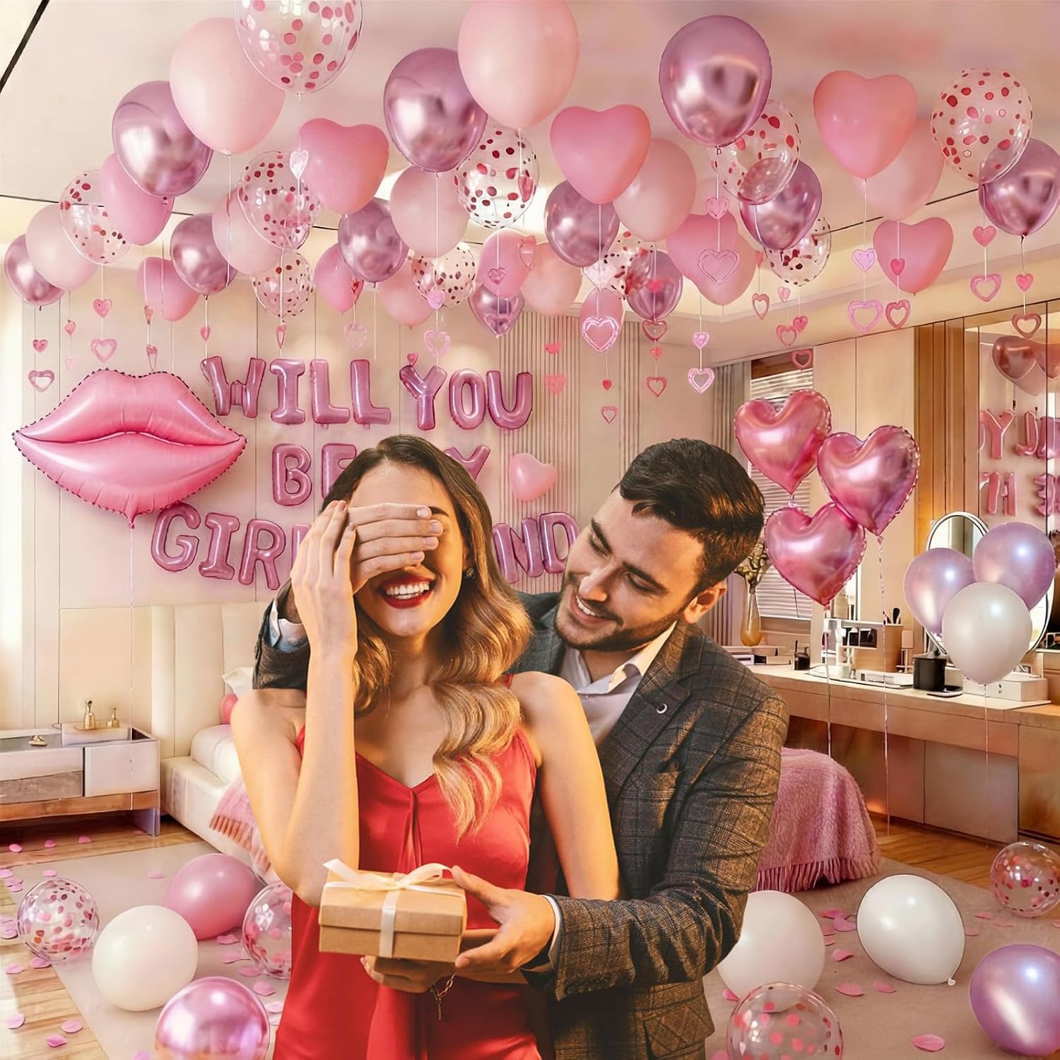 Will You Be My Girlfriend Balloons Sign, Be My Girlfriend Proposal, Red Rose Petal, Red Heart Balloons, Valentines Day Decorations - Image 4