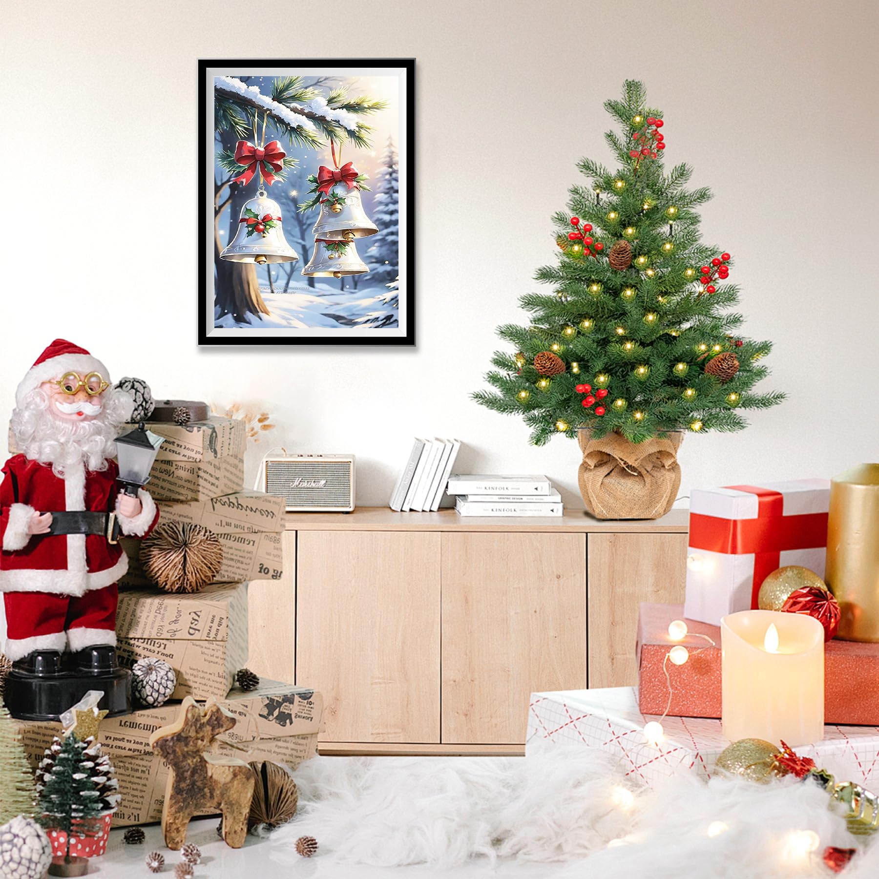 Bowetile Christmas Bells Diamond Painting Art Kits for Adults Full Drill Nightscape Painting Rhinestone Embroidery Pictures for Beginners 5D DIY Gem Arts Crafts for Home Wall Decor 30x40cm - Image 4