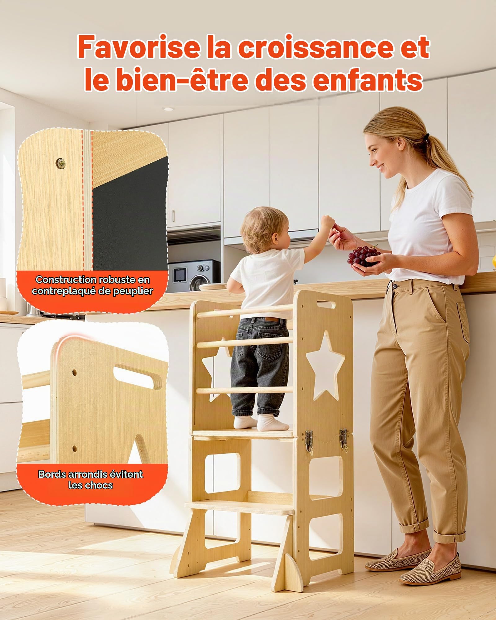 VEVOR Tour d'apprentissage en Bois 4 en 1 pour Tout-Petits de 1 à 5 Ans