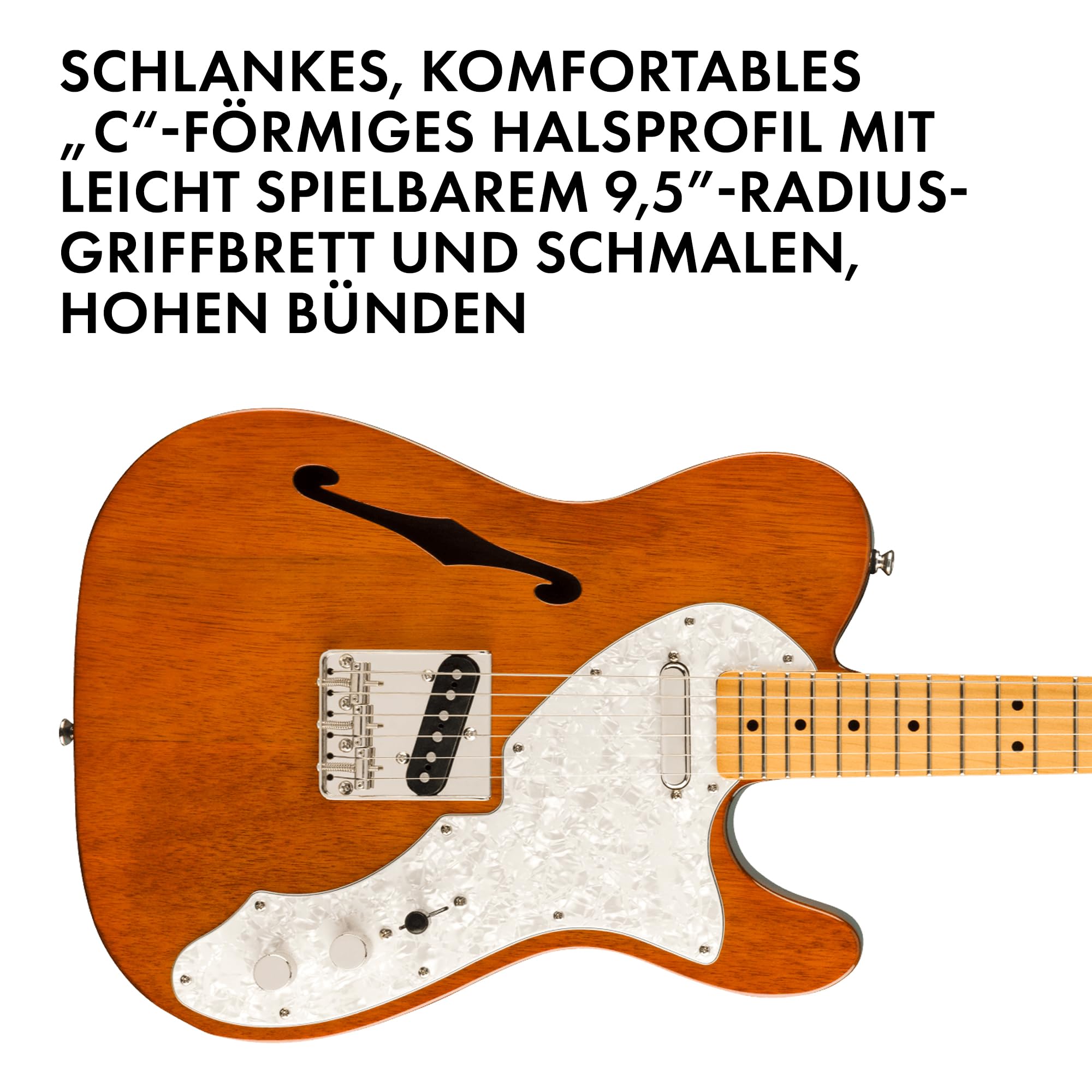 Squier by Fender Classic Vibe 60s Telecaster Thinline, E-Gitarre, Semi-Hollow, Ahornhals, Single-Coil Pickups, Elektrogitarre für Anfänger und Profis, Natur, Vintage-Stil