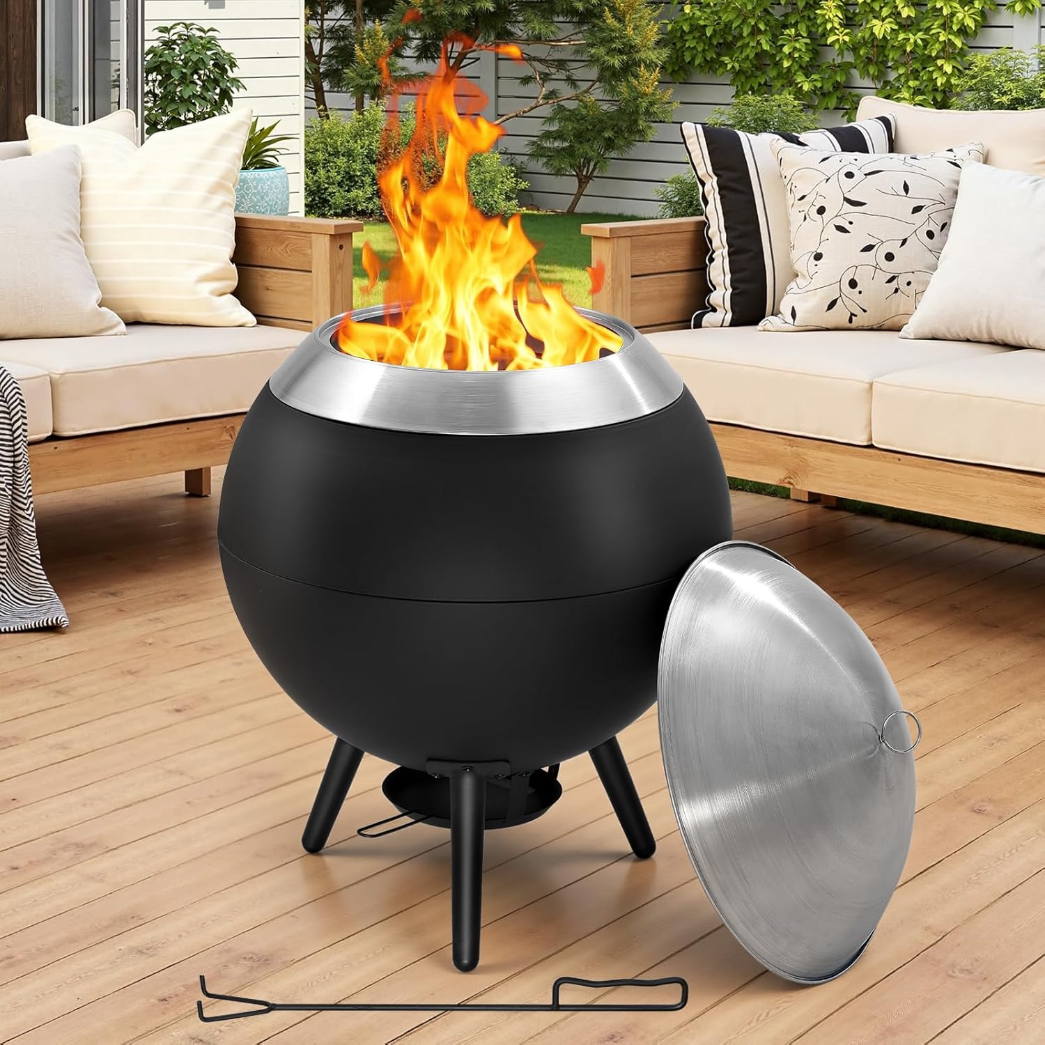 20 Inch Smokeless Firepit, Outdoor Smokeless Fire Pit with Grill, Waterproof Lid and Bag, 2 in 1 Fire Pits for Outside Wood Burning, Stainless Steel Potable Fire Pit for Bonfire, Camping, Picnic