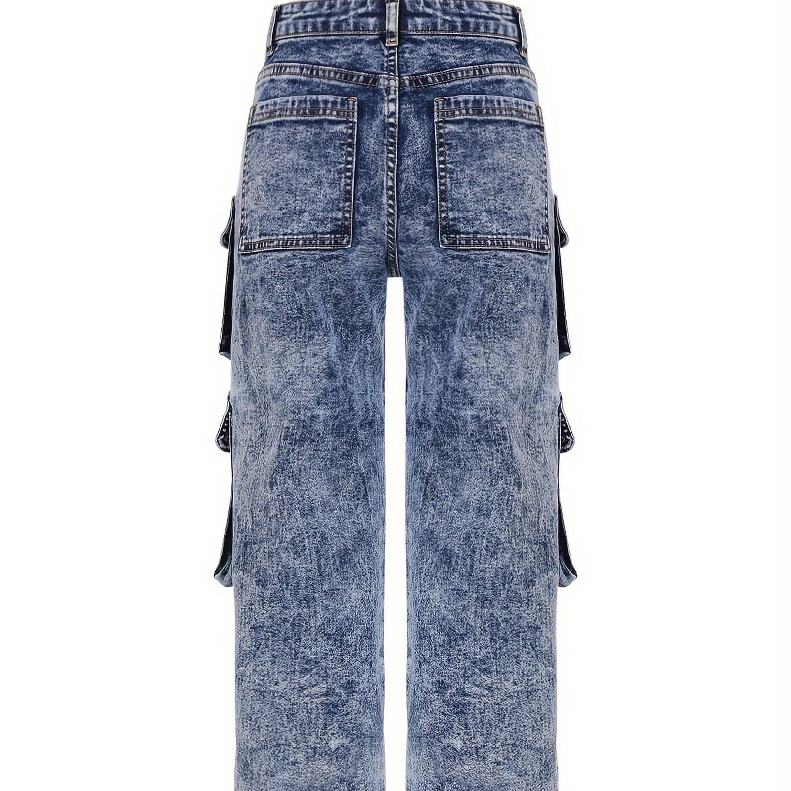 Pantaloni Ragazza-Pantaloni Cargo Casual A Vita Alta con Tasche E Jeans Larghi in Denim per Ragazze