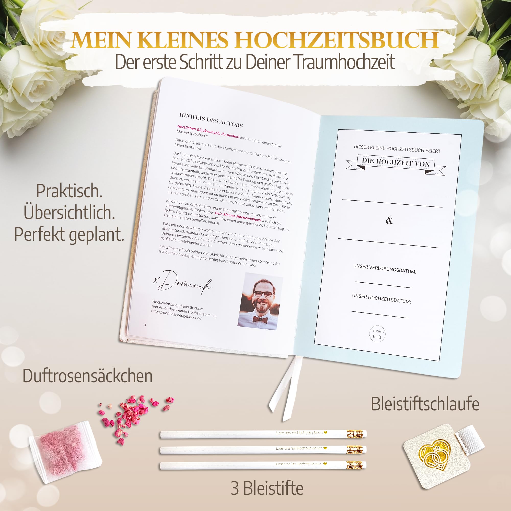 Mein kleines Hochzeitsbuch, Hochzeitsplaner Deutsch mit >190 Seiten, Wedding Planner, Hochzeitsplaner Buch, Verlobungsgeschenk für beide, Geschenk zur Verlobung und Hochzeit – Personalisiert
