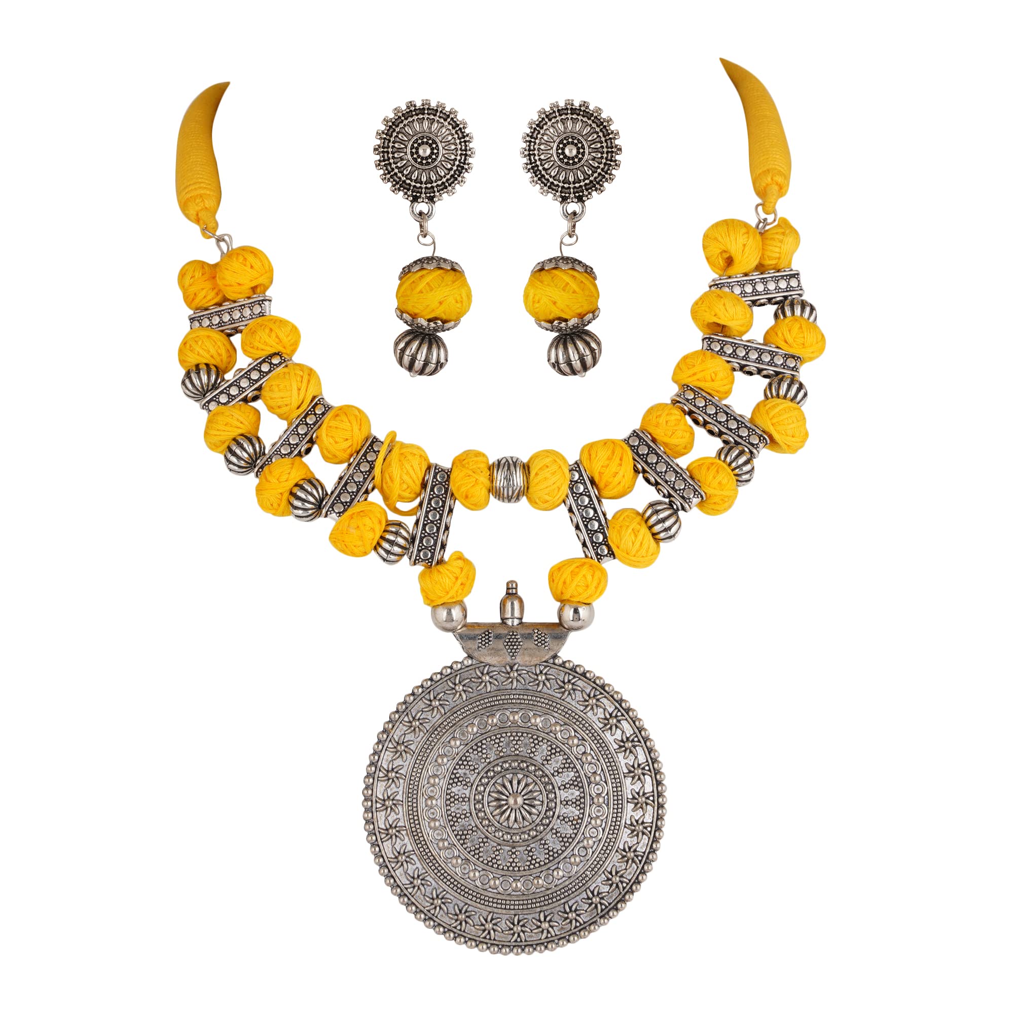 Shreyadzines Fashion Afghani Silver Oxidized Beaded Ethnic Handmade Tribal Statement Choker Thread Pendant Necklace Earrings Jewelry Set (Yellow) (B0BS98SNQV) Amazon Price History, Amazon Price Tracker
