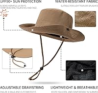 Vista 4 de CLAPE Sombrero de pescador para exteriores, impermeable, UPF 50+, ala Boonie para mujeres y hombres, ligero para senderismo, safari, sombrero