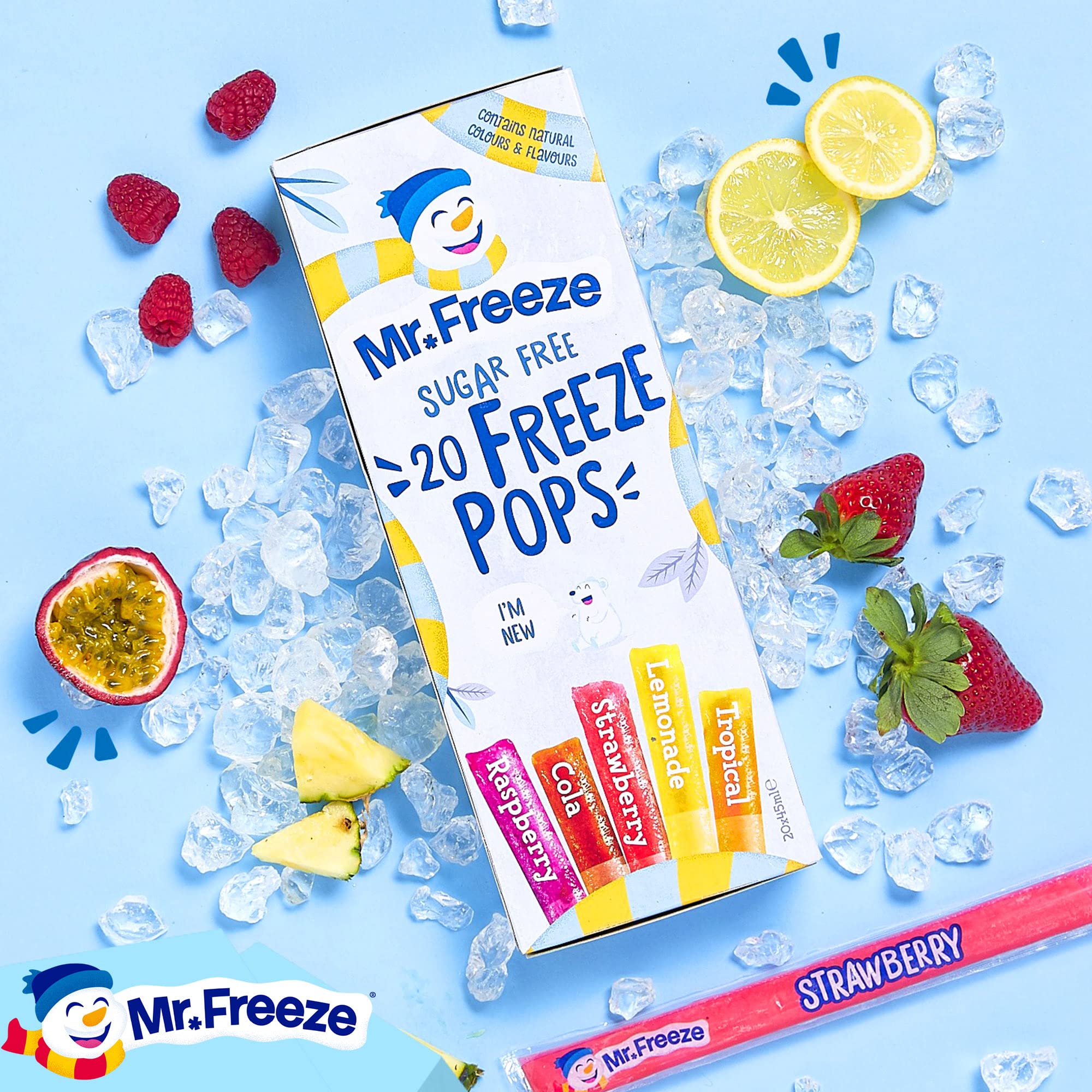 Mr Freeze Ice Pops - Paletas de hielo de sabores surtidos, sin azúcar y aptas para veganos, 20 x 45 ml (paquete de 8)