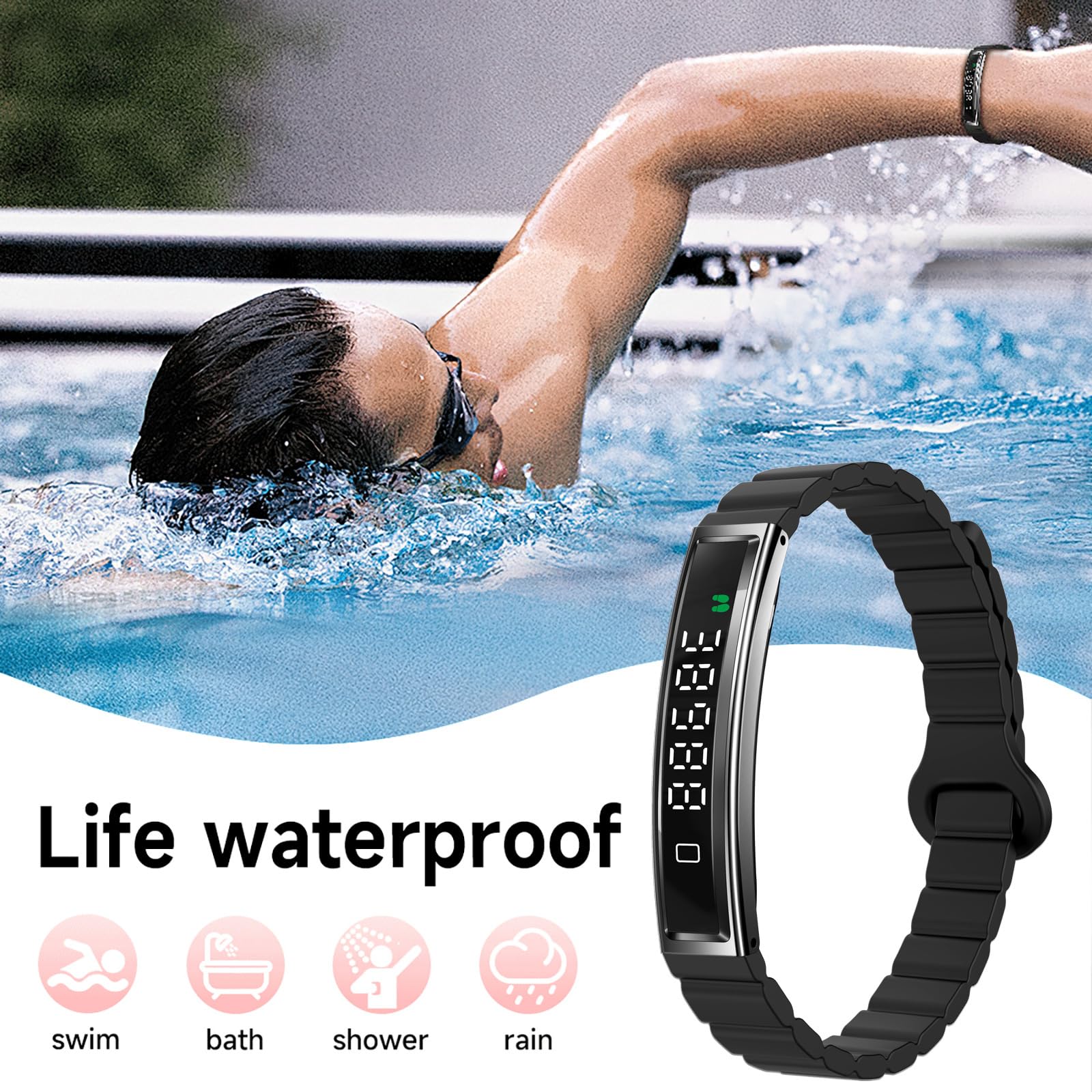 findtime Pulsera inteligente con podómetro, monitor de actividad estrecha, monitor de sueño, IP68, resistente al agua, para iOS y Android