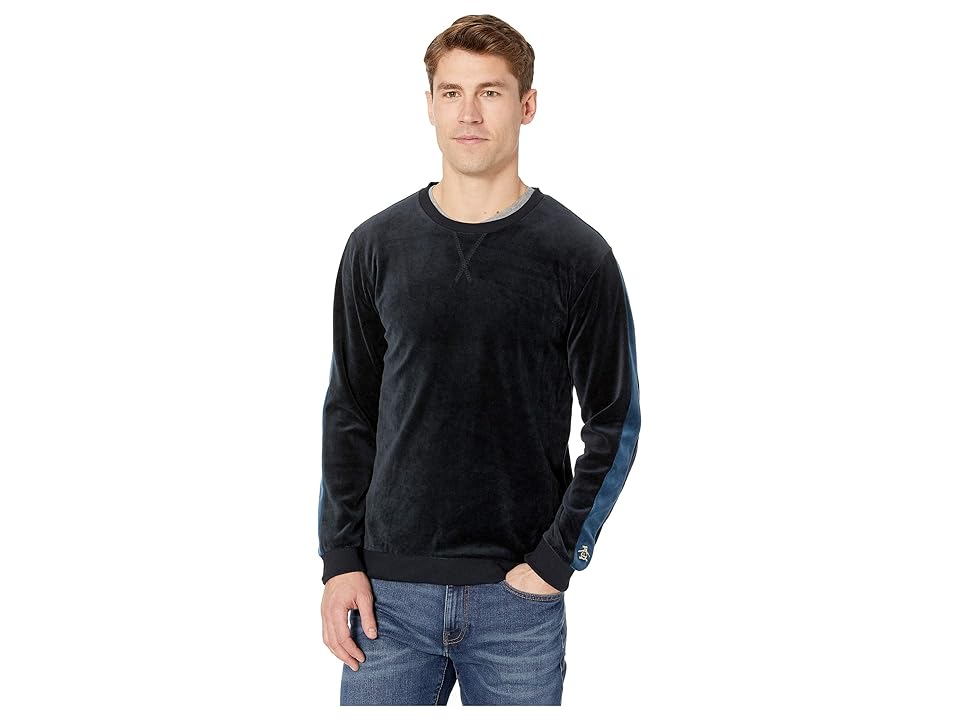 

Original Penguin Velour Contrast Sleeve Crew (True Black/Blue Wing Teal) Men's Clothing