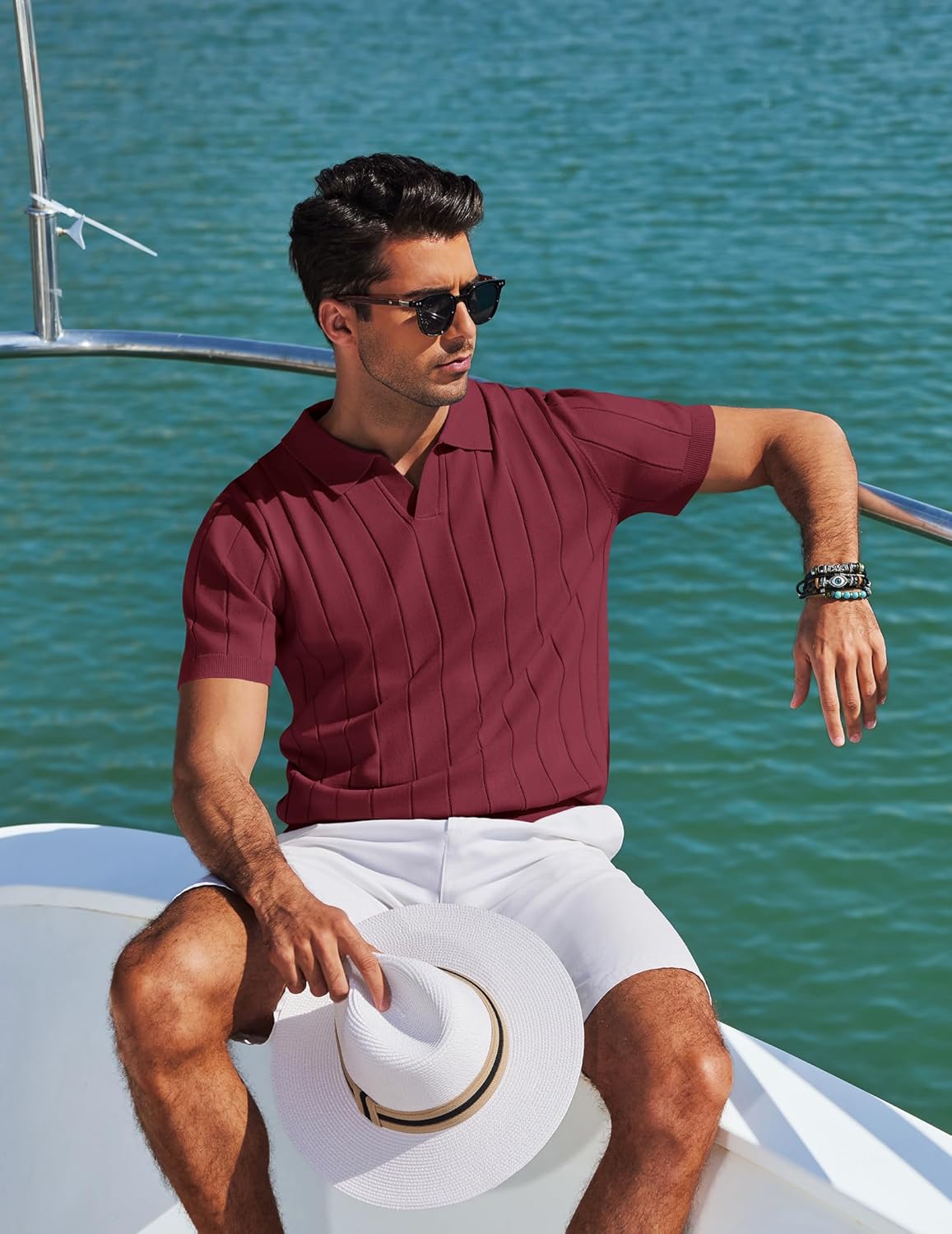 COOFANDY Mens Polo Shirts Short Sleeve V Neck Knit Shirts for Men Casual Old Money Clothes Mens Golf Shirt - Image 5