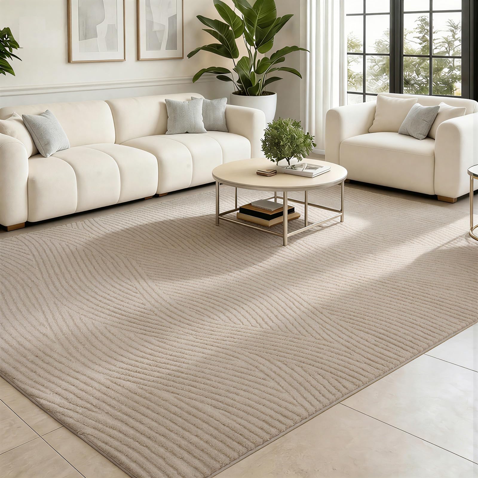 Edlbaegy Large Rugs Living Room 244x305cm Beige Rug Non Slip Fluffy Floor Carpet Non Shedding Modern Rugs for Bedroom Kid Room Lounge Bathroom
