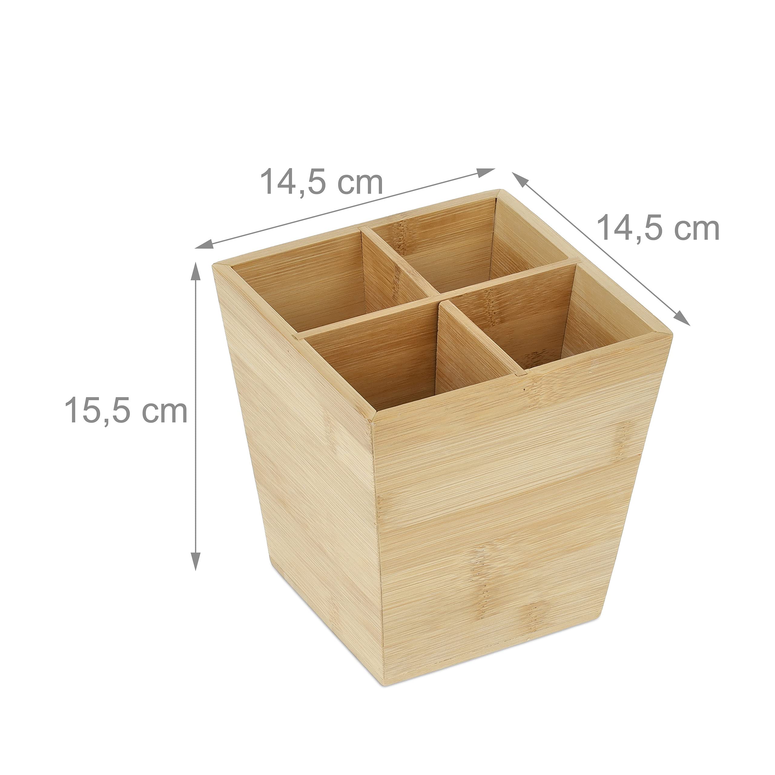 Relaxdays Portapenne da Scrivania, 4 Scomparti Portamatite, Organizer da Ufficio, HLP 15,5x14,5x14,5 cm, bambù, Naturale