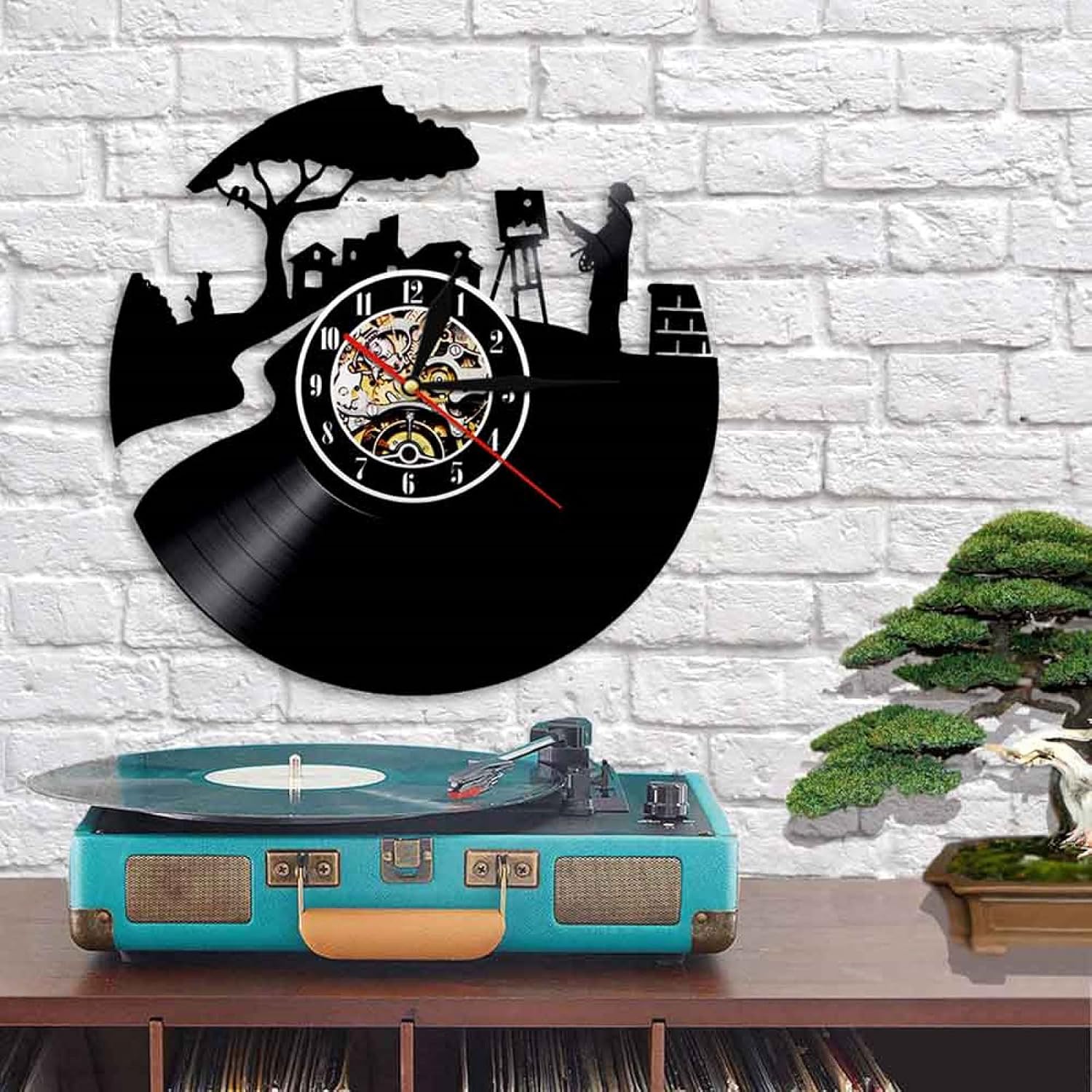 Wall Clock - 12 Inch Silent Artist Self Portrait Wall Art Vinyl Record Wall Clock Peaceful Painter Gramophone Record Clock Art Major Gift