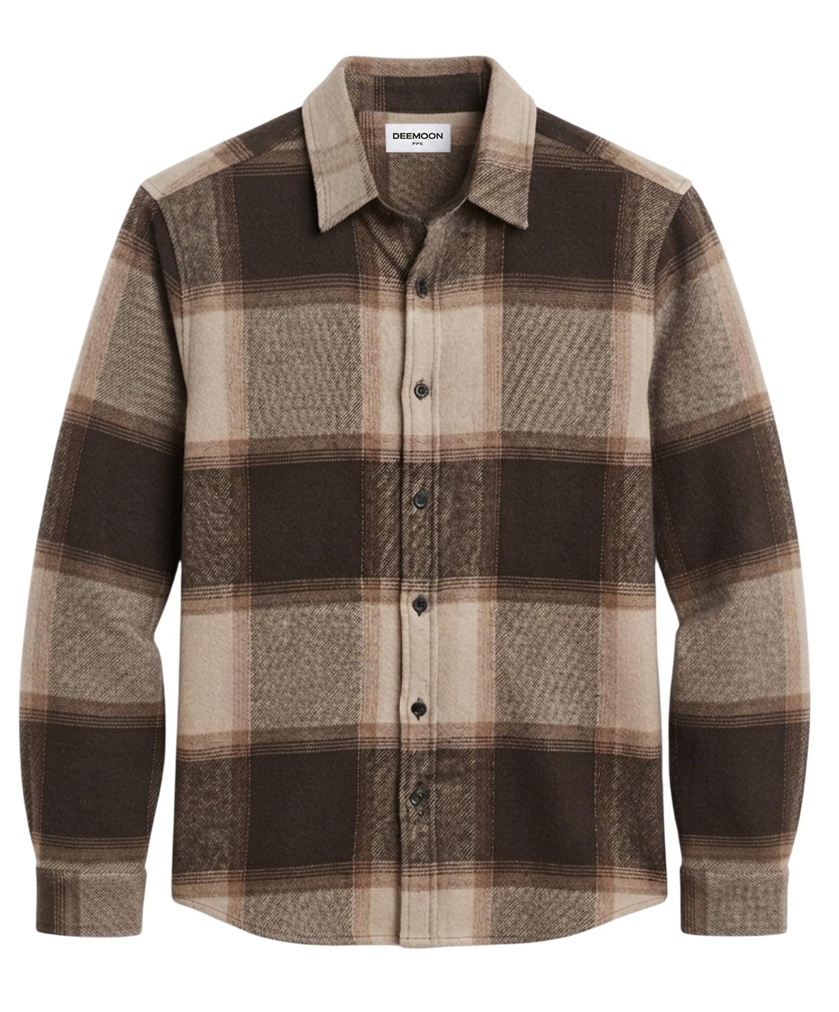 DEEMOON Men's Brown Cotton Checkered Shirt - Image 1