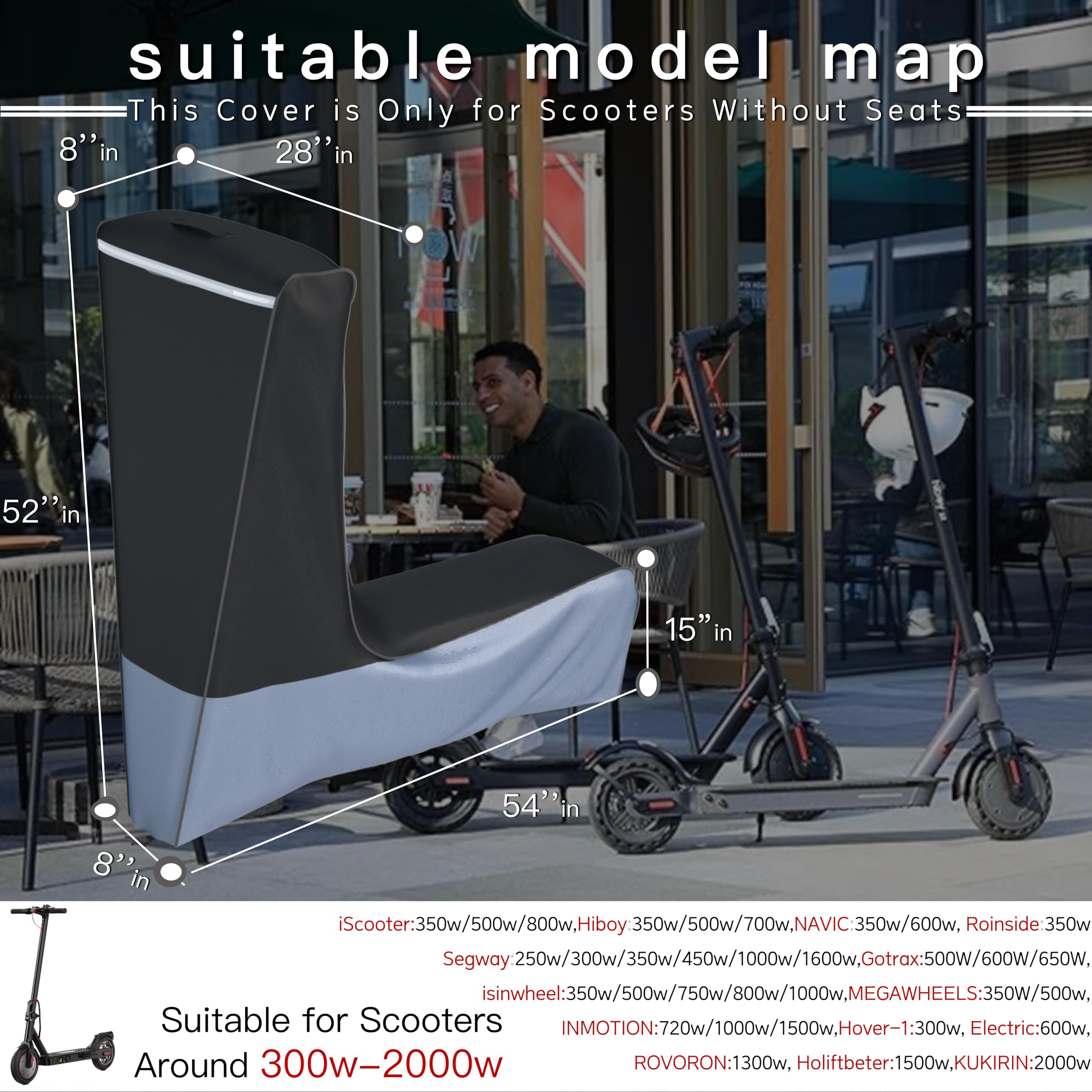 Funda para scooter eléctrico (300 W-3000 W), ajuste universal para todas las estaciones, diseño de mejor ajuste, tela Oxford resistente, protección a prueba de polvo y viento (negro gris) (54 x 28 x 4
