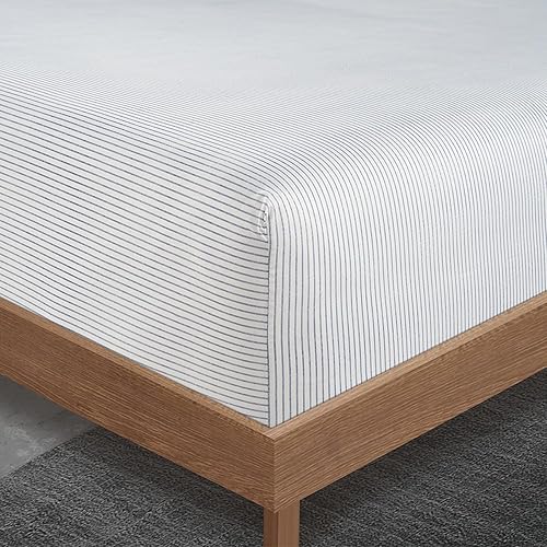 Miniatura 4 de LANE LINEN - Juego de sábanas tamaño California King, 450 hilos, 100% algodón, de satén, con bolsillo profundo, refrescantes, 4 piezas, a rayas