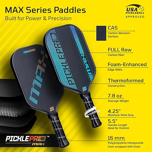 Miniatura 3 de Juego de pickleball definitivo con sistema de red de regulación, 2 paletas termoformadas de fibra de carbono con superficie CAS, 4 bolas para